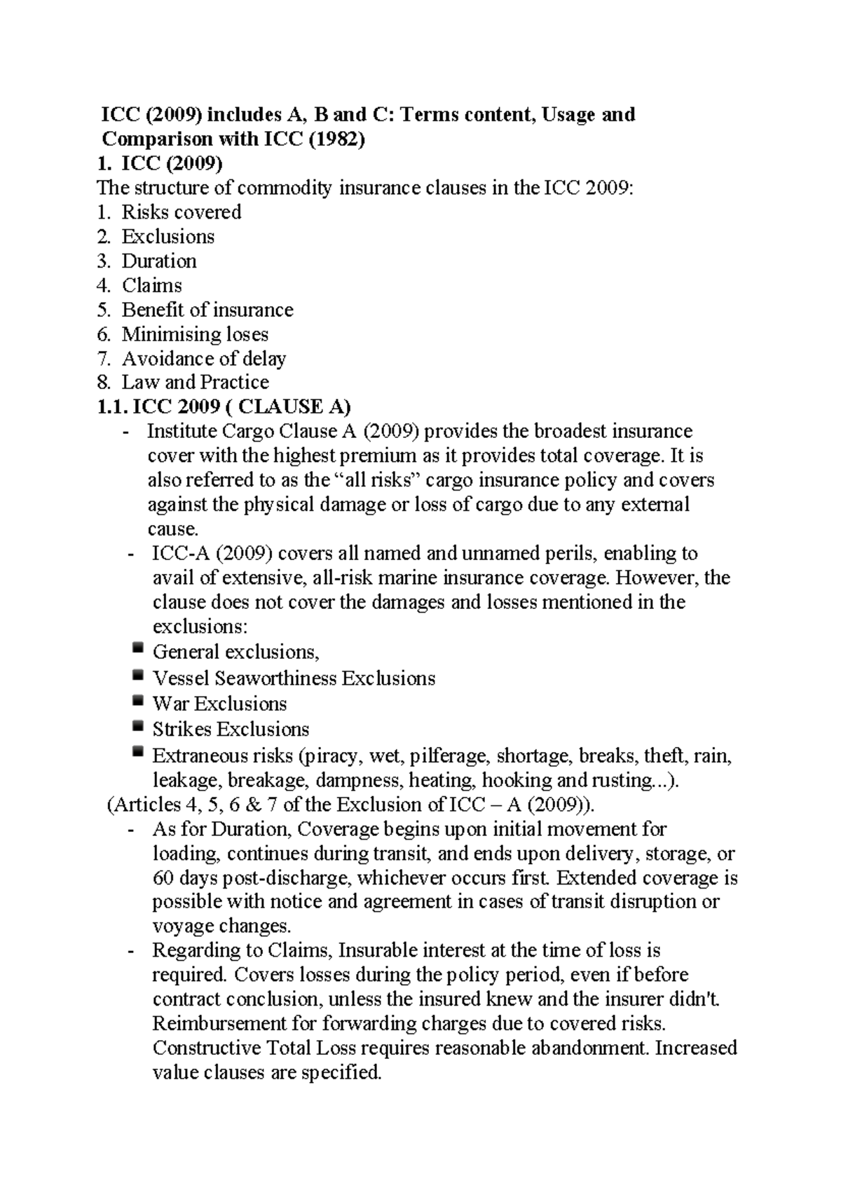 ICC 2009: Comprehensive Analysis of Clauses A, B, and C Compared to ICC ...