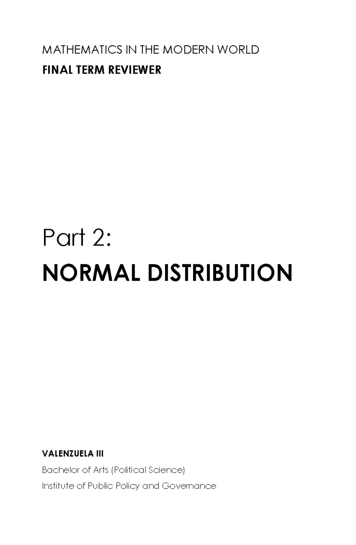 MMW Final Exam Reviewer: Understanding Normal Distribution Concepts ...
