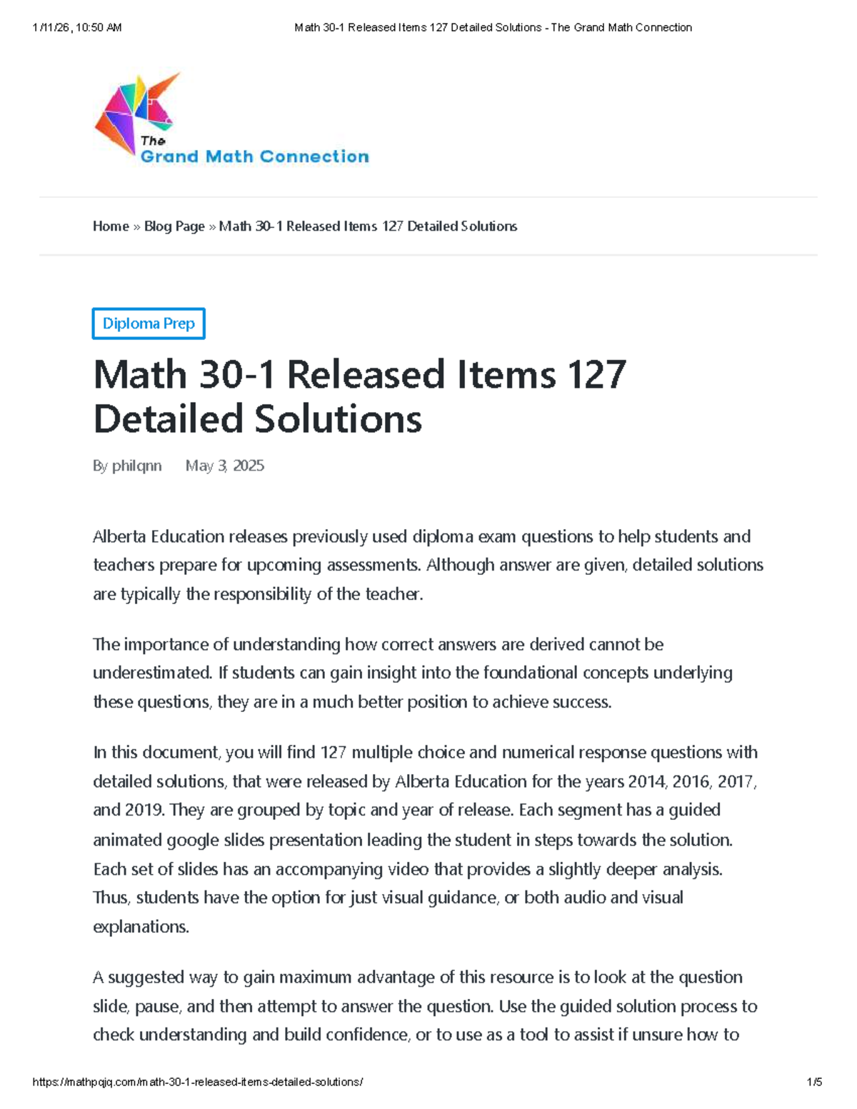 Math 30-1 Released Items: 127 Detailed Solutions Guide - Studocu