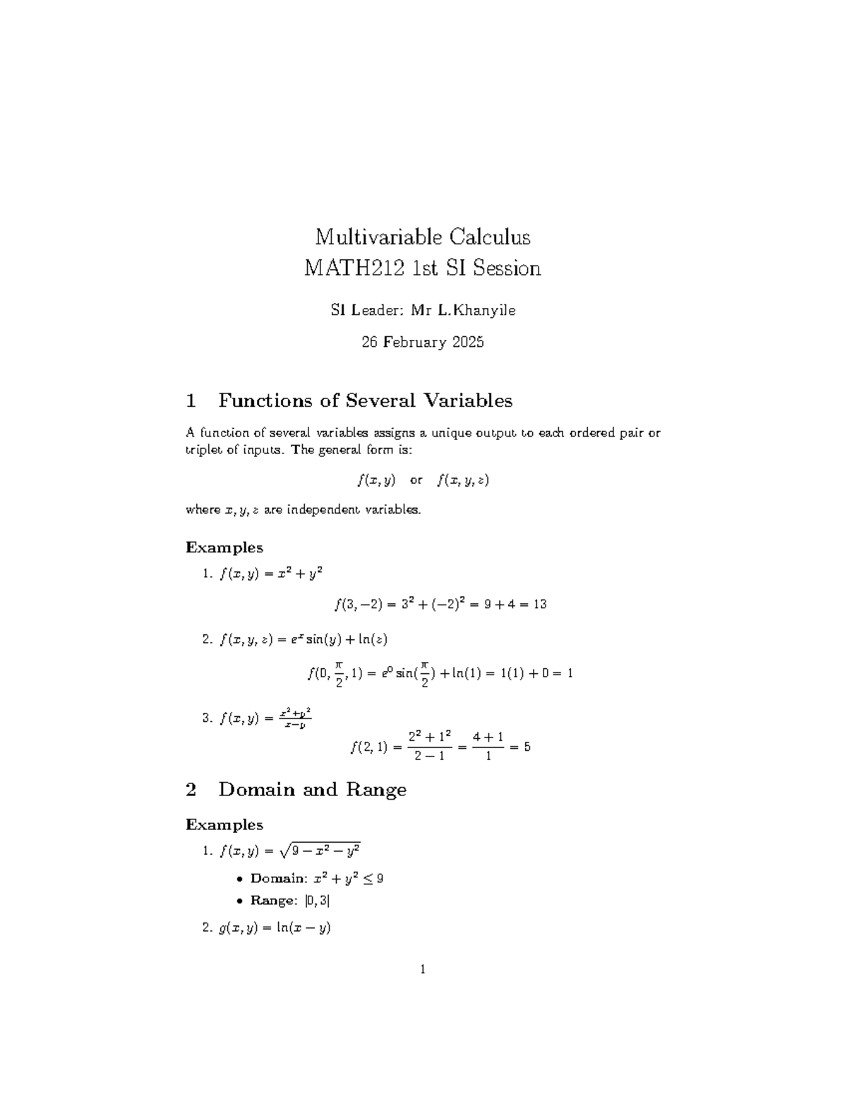 MATH212 SI - This is extra material to practise for the first test or ...