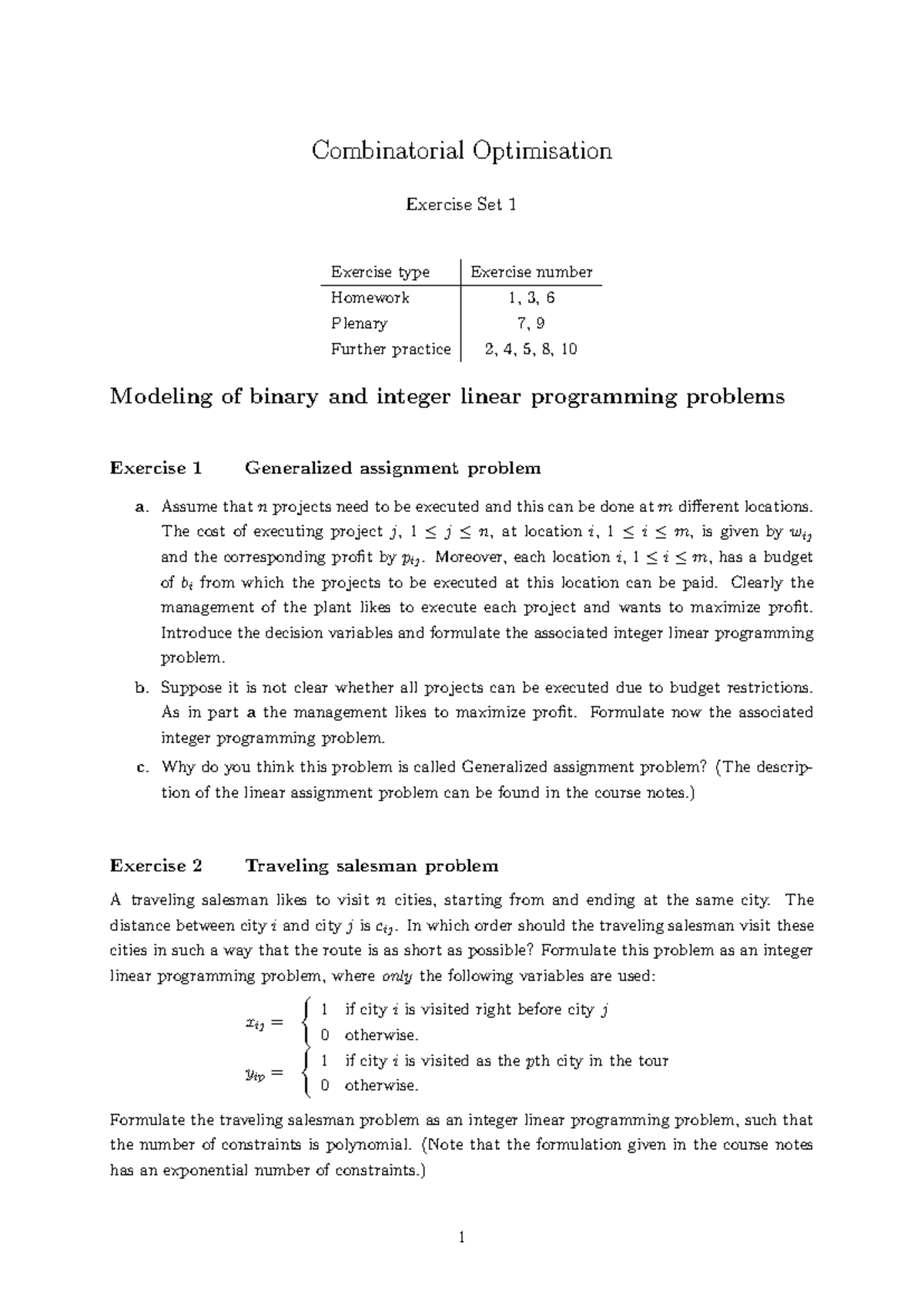 Combinatorial Optimization: Exercise Set 1 Solutions - Studeersnel