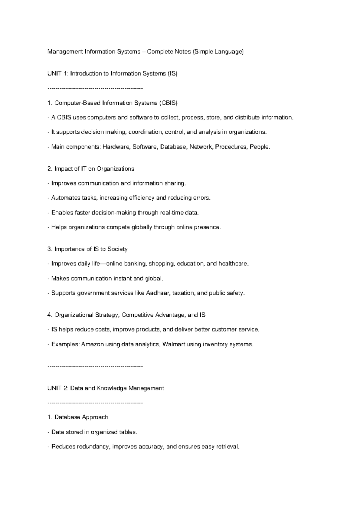 MIS Complete Notes: Comprehensive Guide to Information Systems - Studocu