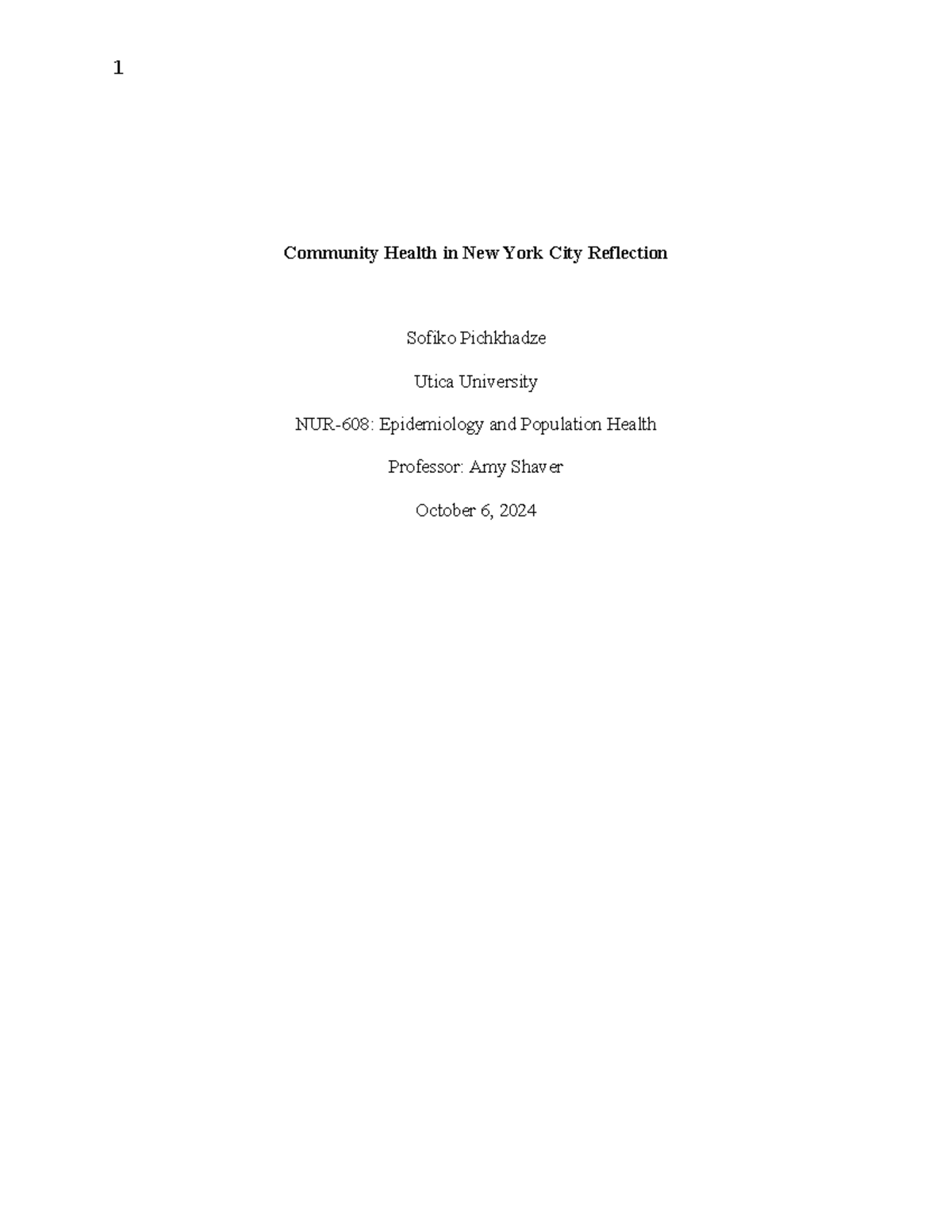 EPI 2024: Community Health Reflection on NYC's Health Disparities - Studocu