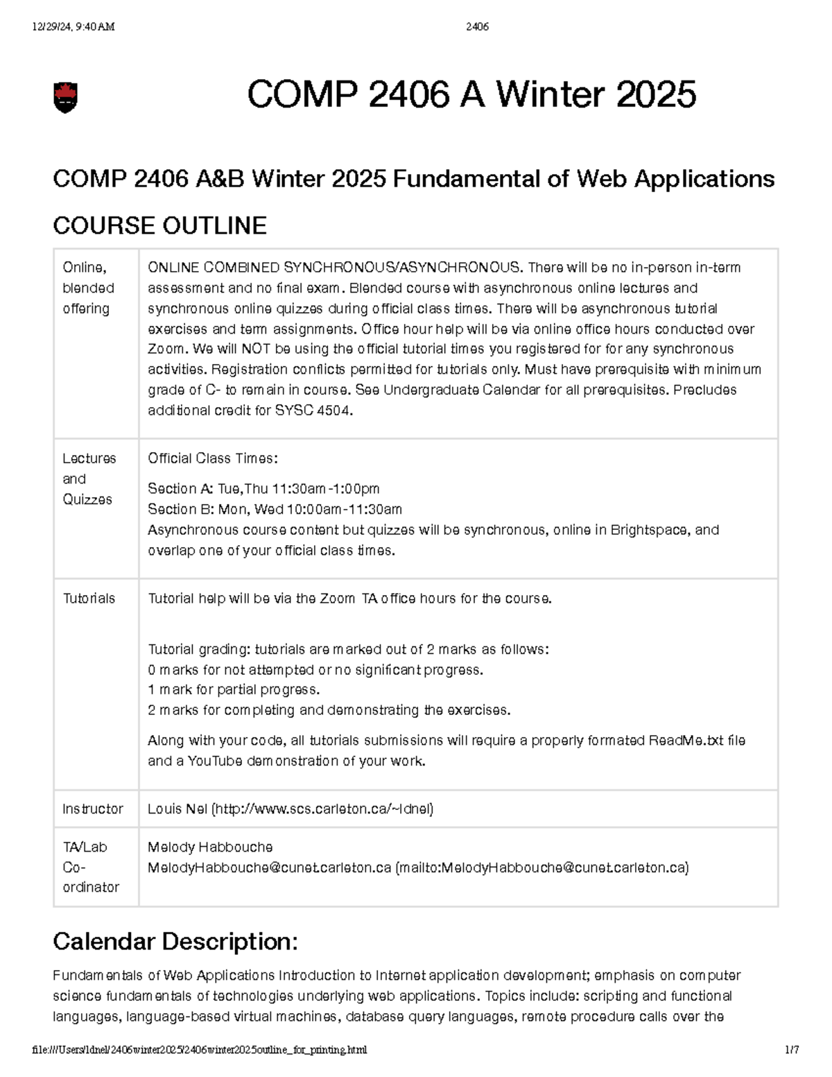 COMP 2406 A Winter 2025 - Fundamentals of Web Applications Course ...