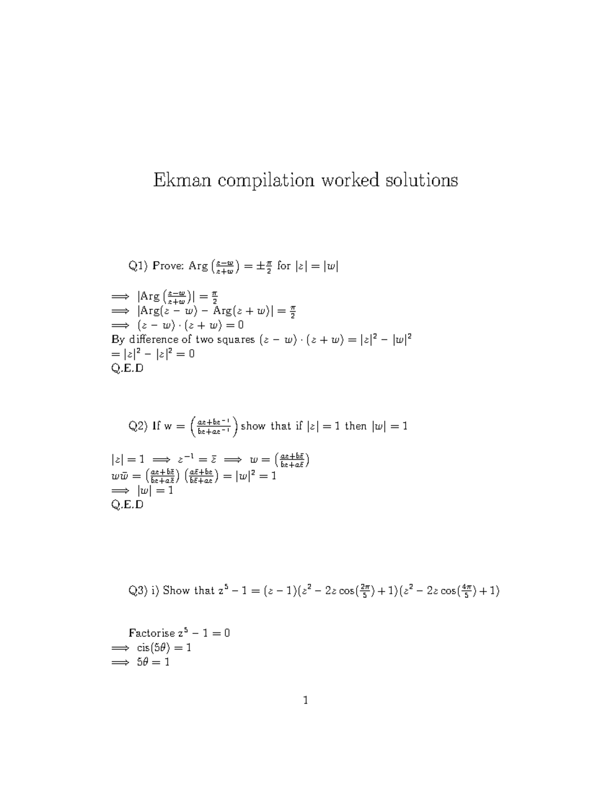 Mathematics 101: Compilation of Worked Solutions for Complex Analysis ...