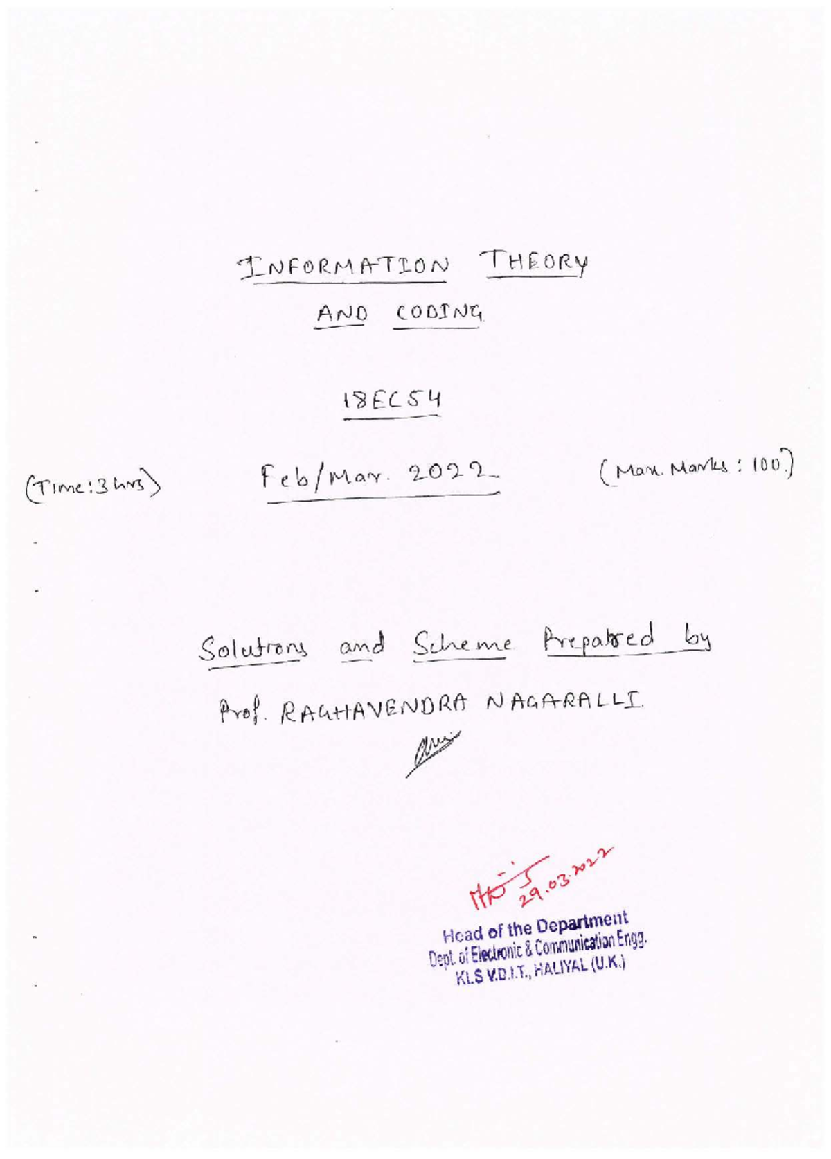 18EC54 Information Theory and Coding - Solved Question Papers - Studocu