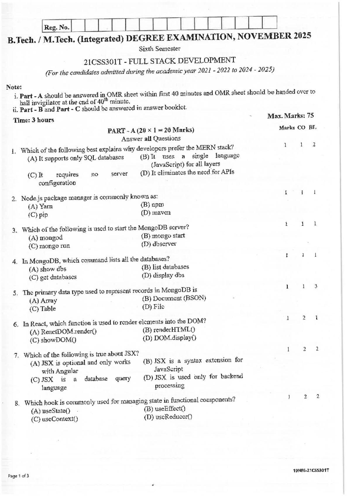 21CSS301T - Full Stack Development Previous Year Questions - Studocu