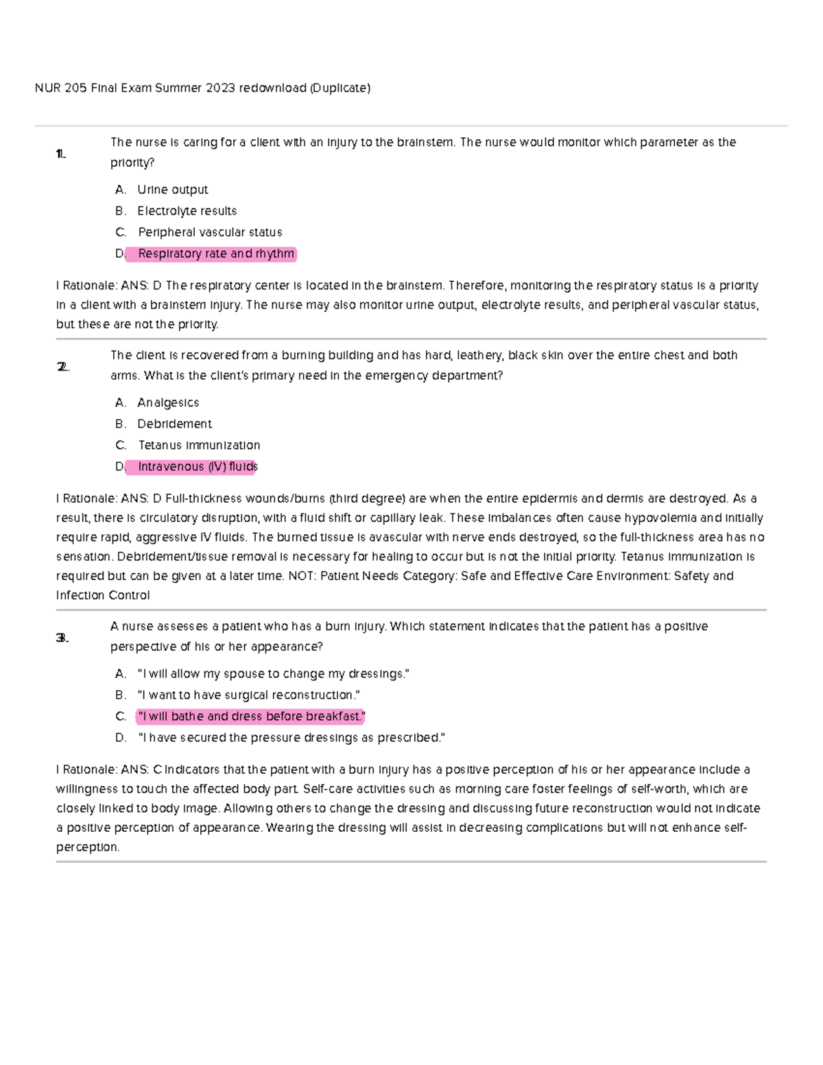 NUR 205 Final Exam Study Guide Summer 2023 - Studocu