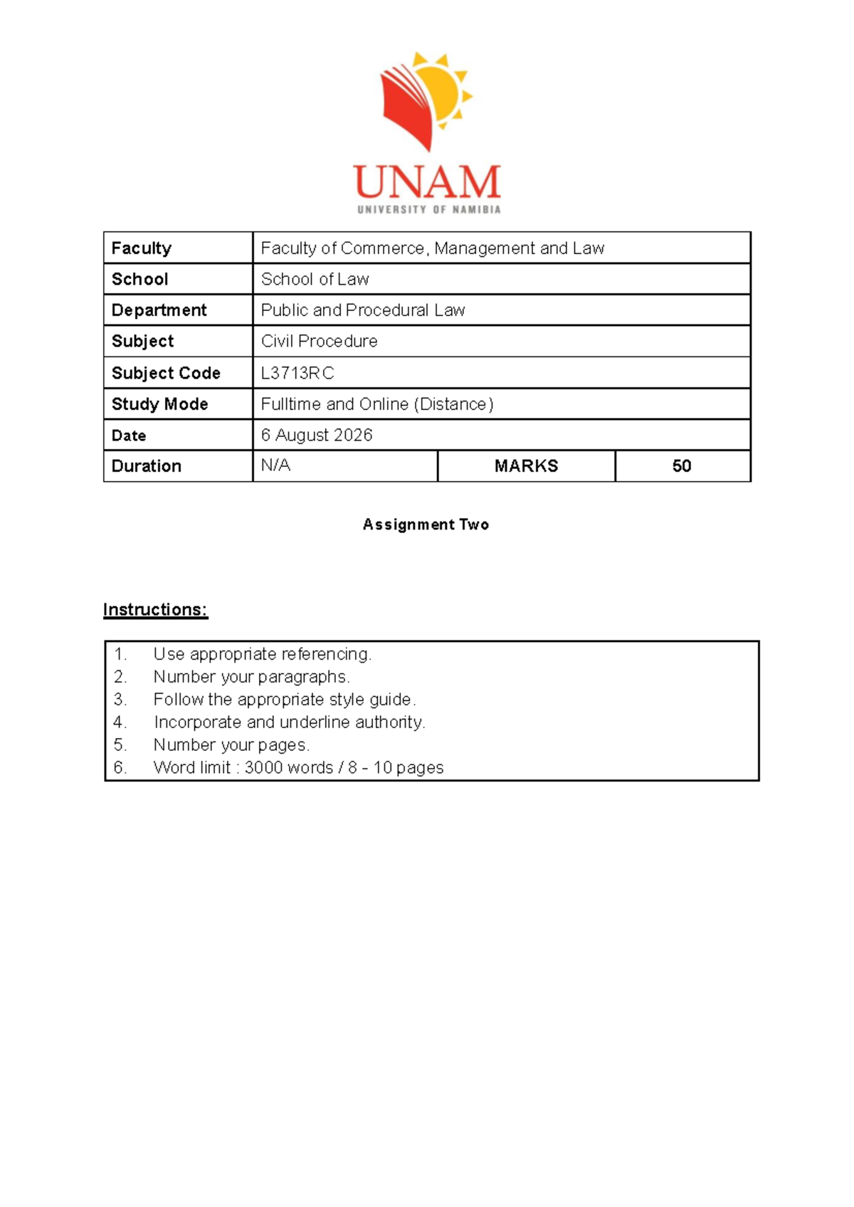 L3713RC Assignment Two: Civil Procedure Case Study - Studocu