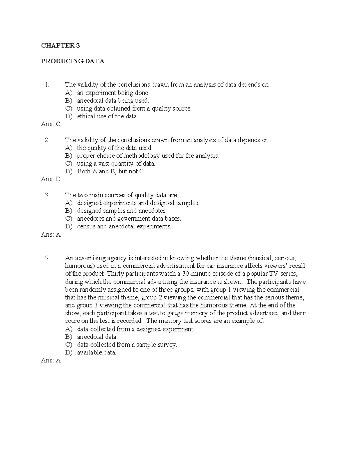 Practice problems - Chapter 3 (with answers) - PRODUCING DATA The ...