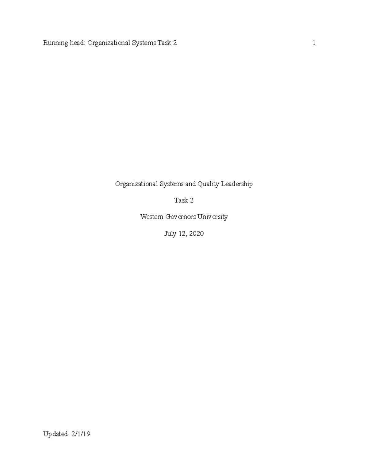 C489 Task 1 - passed with no revisions - Task 1 Name Western