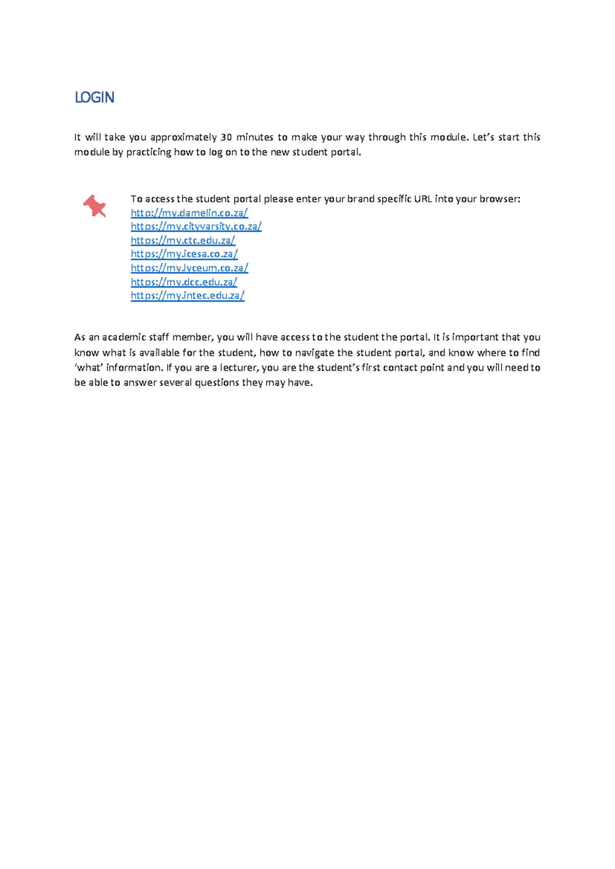 Student Portal Login Process Guide for Academic Staff Members - Studocu