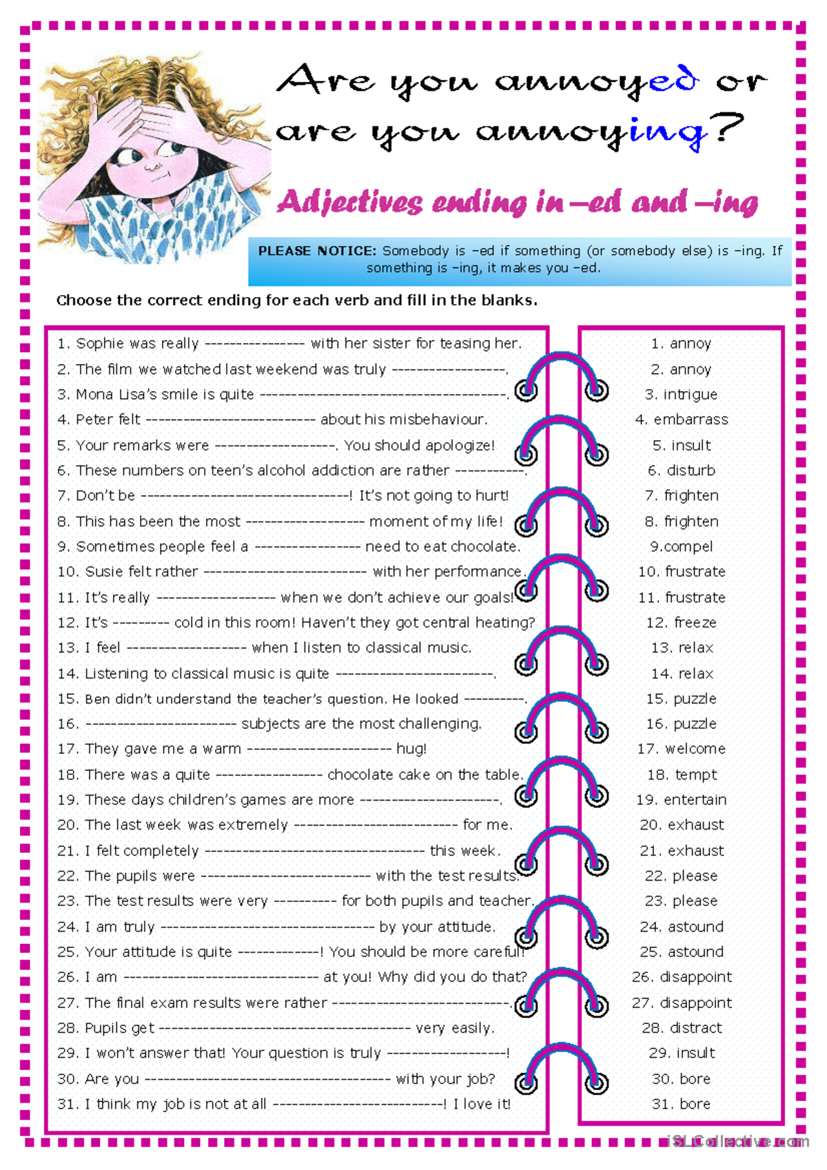 Adjectives Ending in -ed and -ing: Exercises and Fill-in-the-Blanks ...