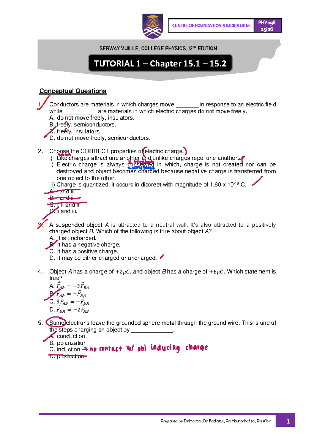 PHY098 UiTM Chapter 15.1 & 15.2 Conceptual Questions Tutorial 1 - Studocu