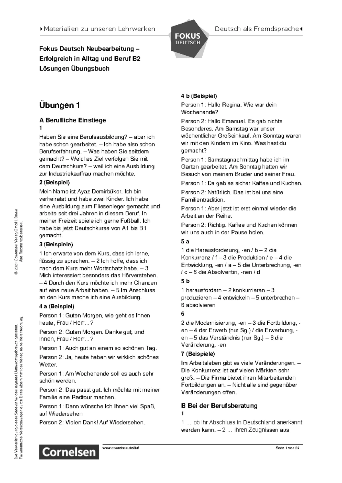 Fokus Deutsch B1 Losungen UB Sonderseiten - Fokus Deutsch B1