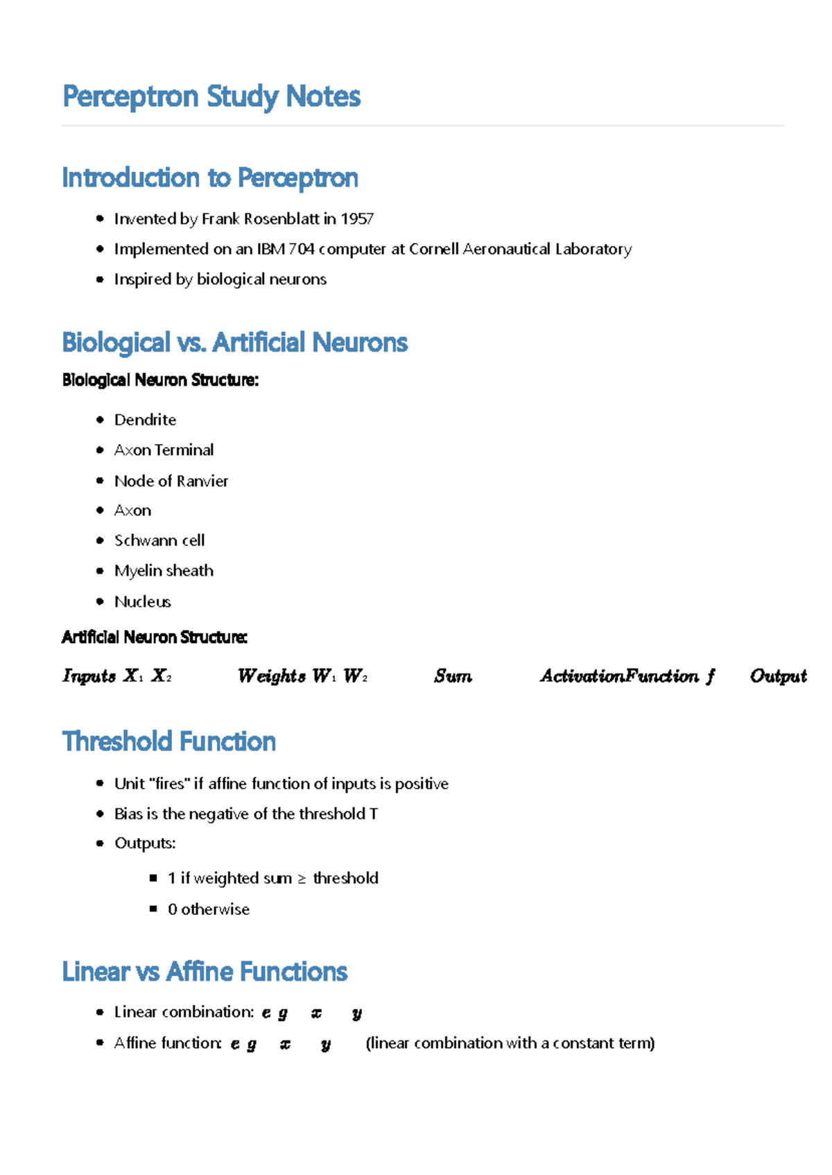 Perceptron Study Notes Understanding Neural Networks And Learning