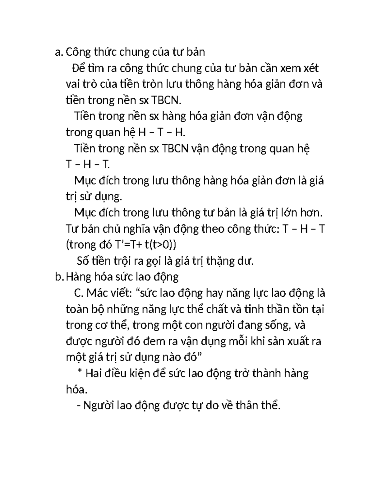 Công thức chung của tư bản trong sản xuất TBCN và hàng hóa sức lao động ...