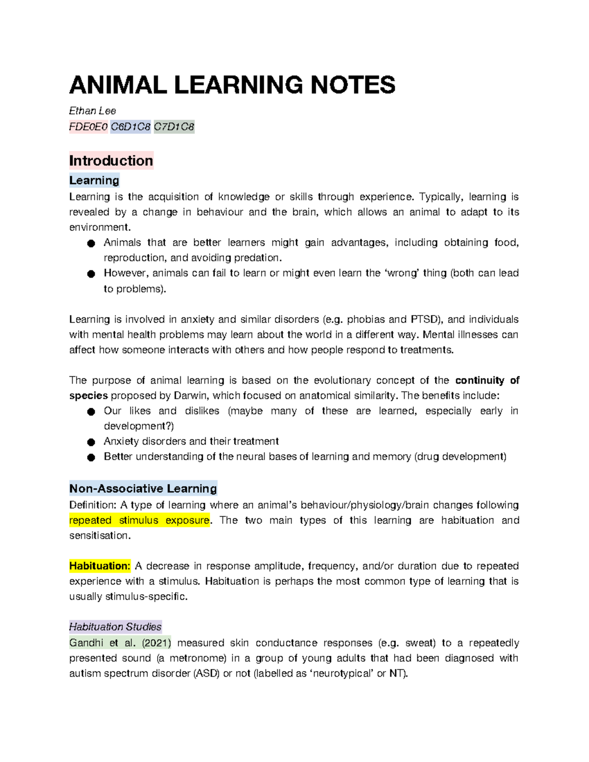 PSYC 1B Animal Learning Notes: Insights on Habituation and Conditioning ...