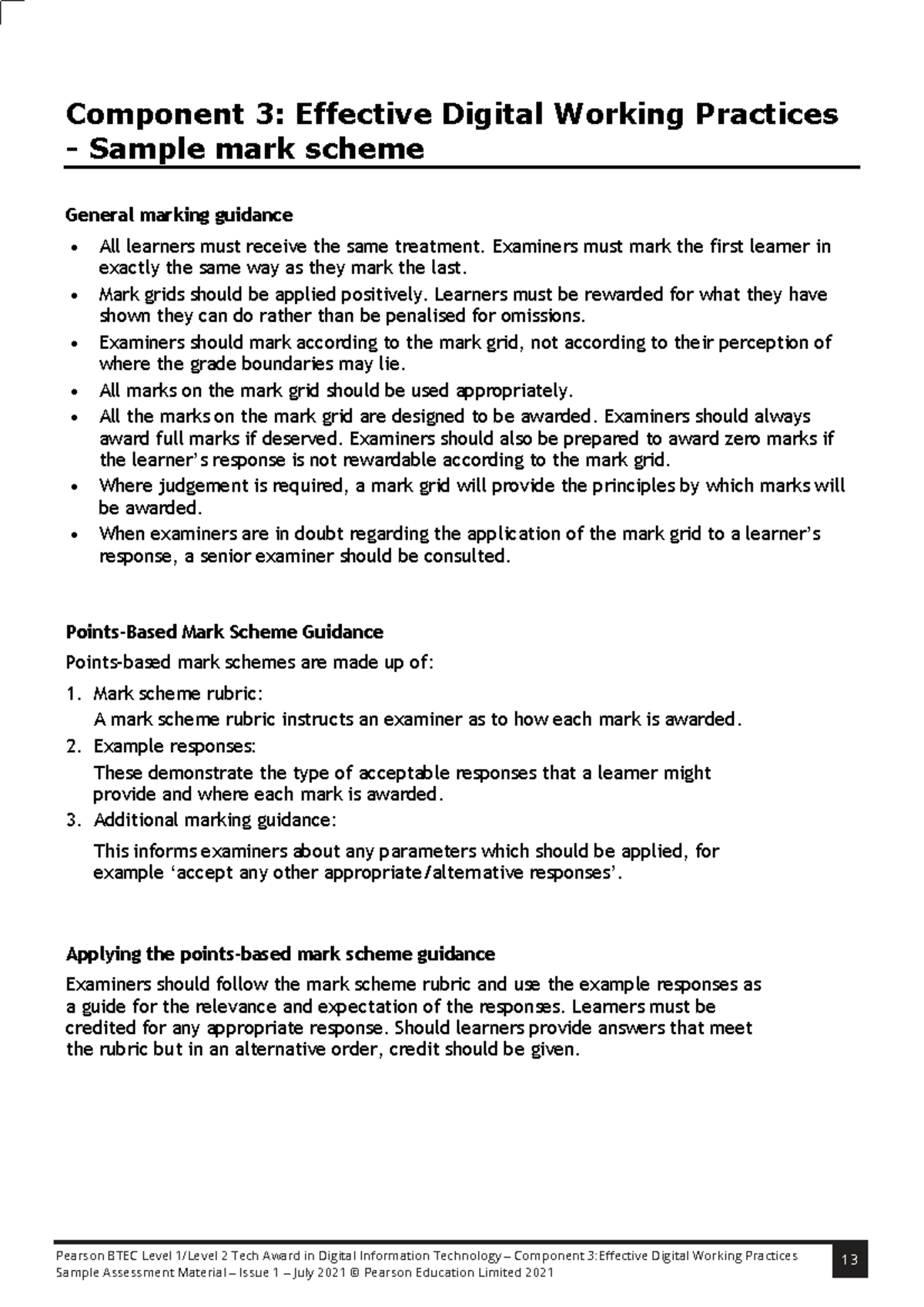 BTEC Level 2 Tech Award in Digital IT: Component 3 Marking Guidance ...