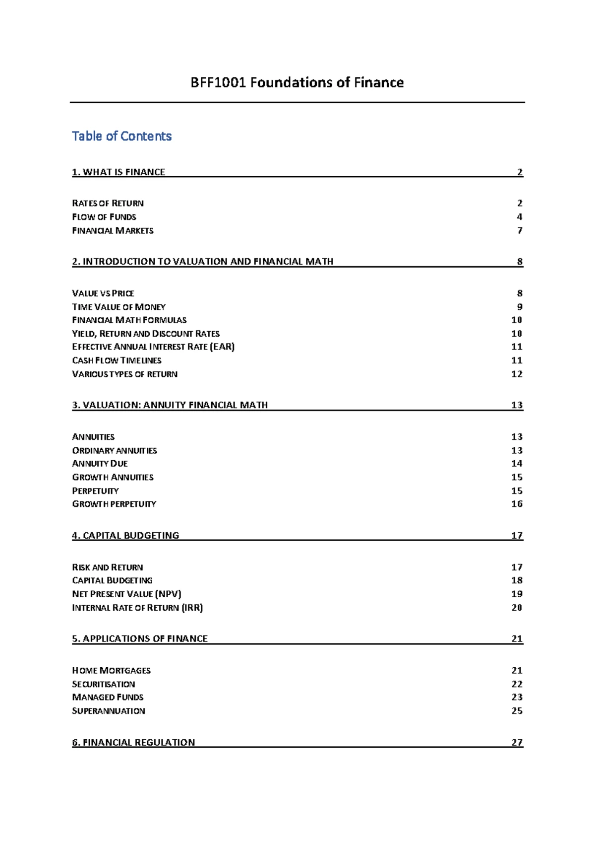 BFF1001 Notes - BFF Foundations of Finance Orientation – Topic Self ...