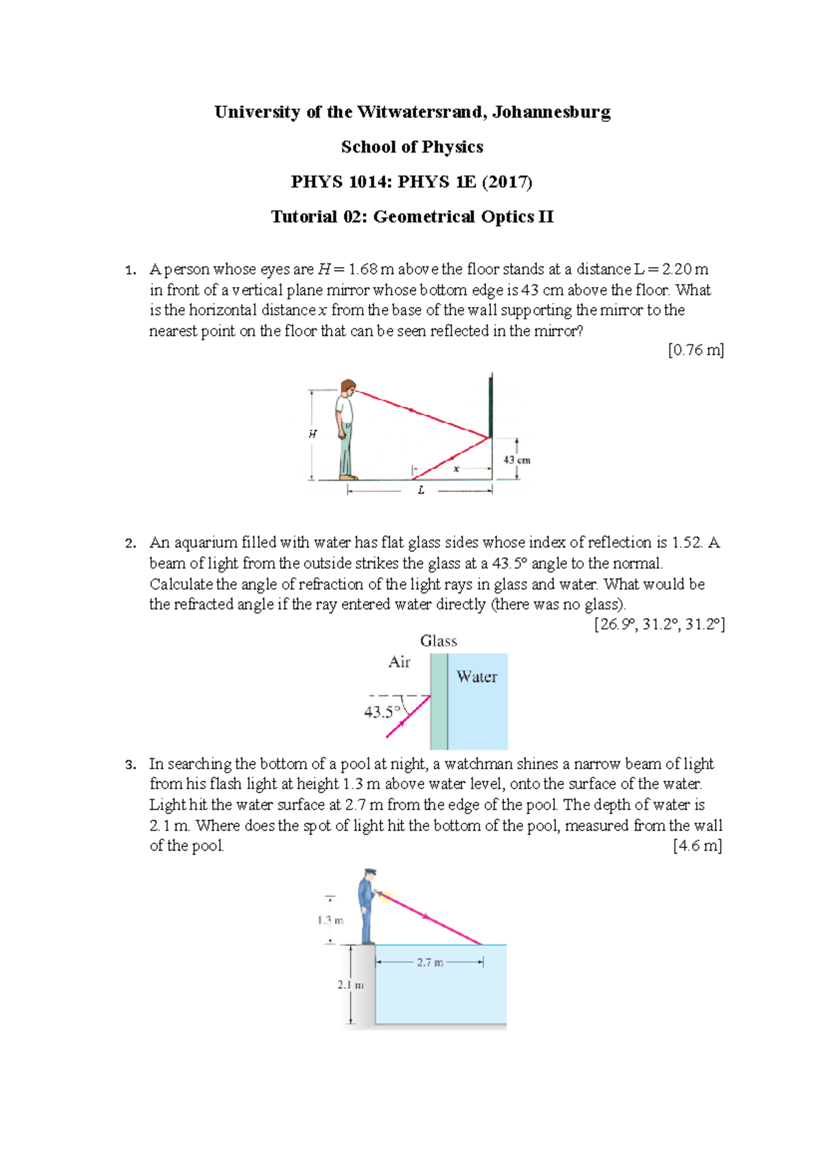 PHYS 1014: Tutorial 02 - Geometrical Optics II Problems & Solutions ...