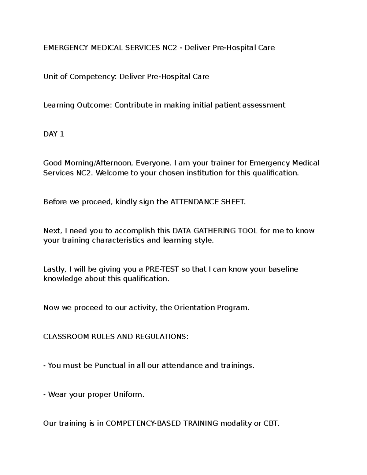 EMS NC2 FLS Script - EMERGENCY MEDICAL SERVICES NC2 - Deliver Pre ...