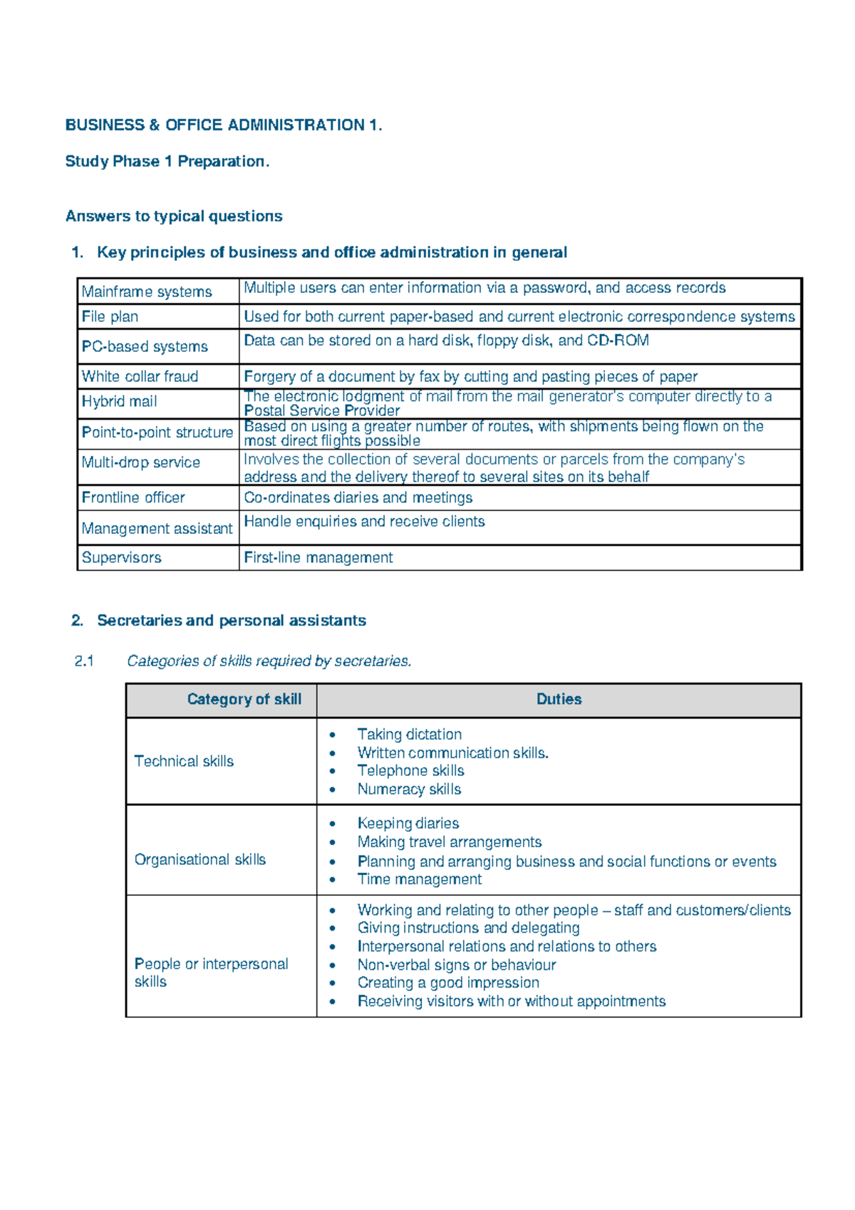 BOA1: Business Office Administration Phase 1 Sample Test Answers - Studocu