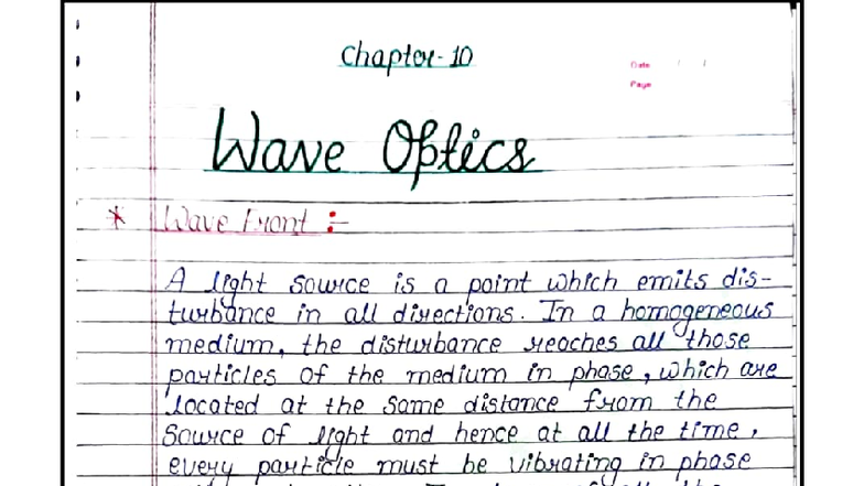 Wave Optics Notes: Understanding Wave Fronts and Interference - Studocu
