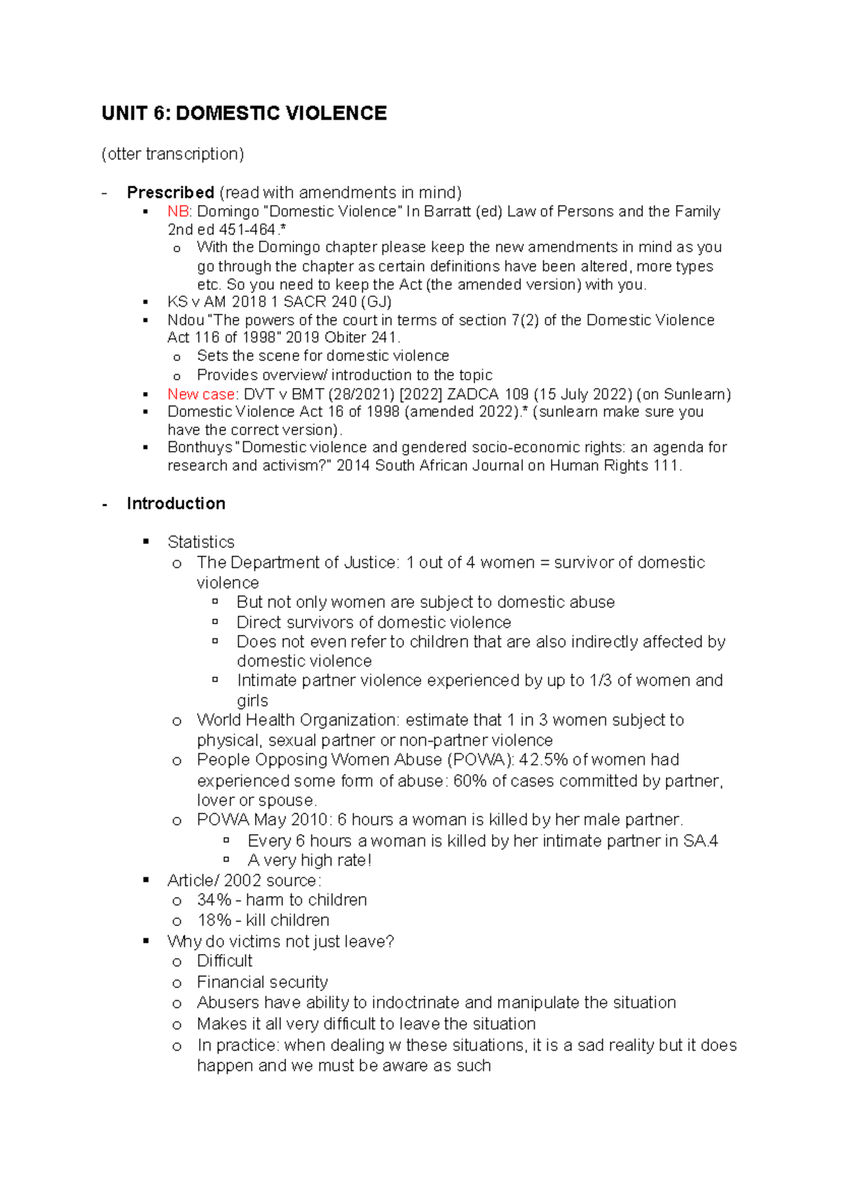 Domestic Violence Notes: Understanding the Act and Amendments (LAW 101 ...