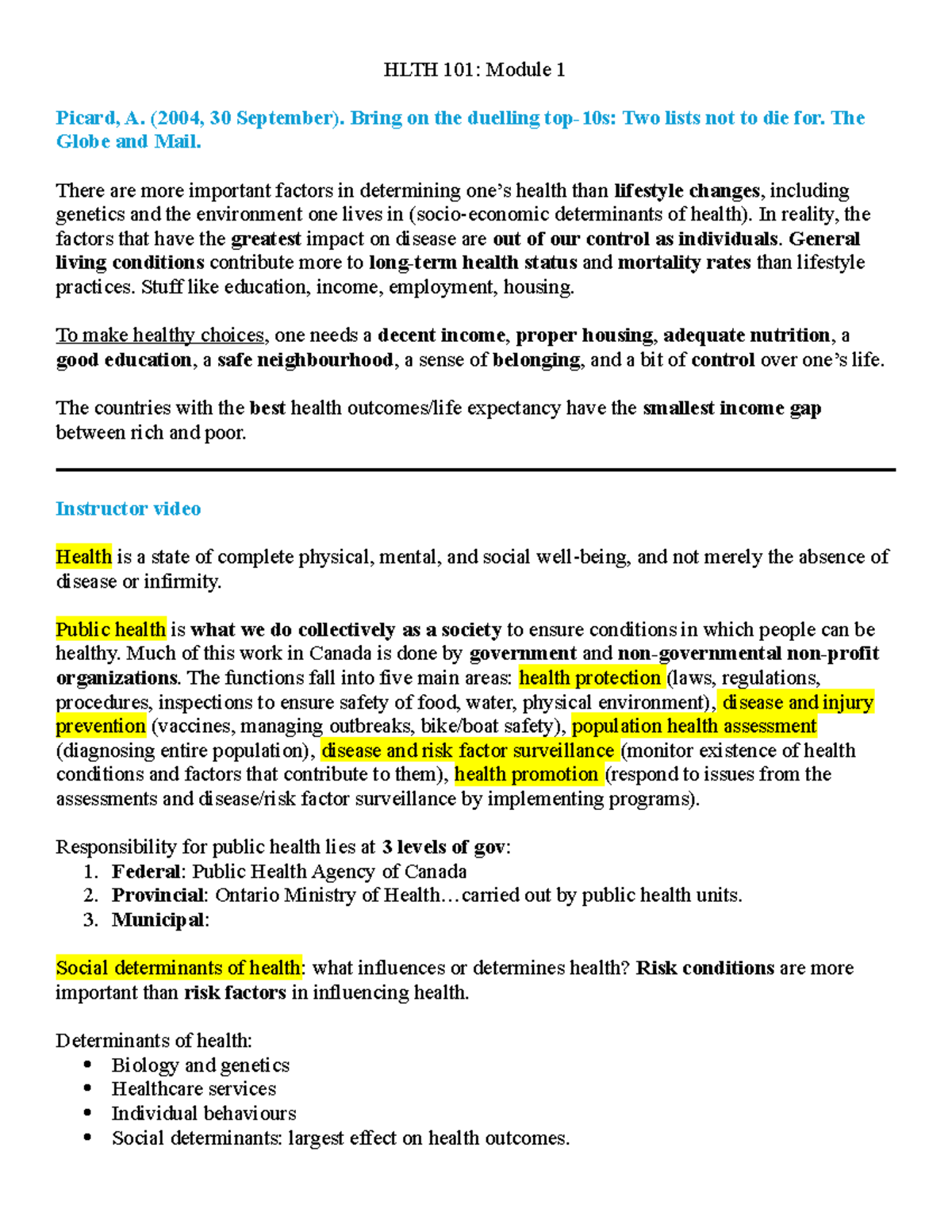 HLTH 101: Module 2 Introduction to Social Determinants of Health - Studocu