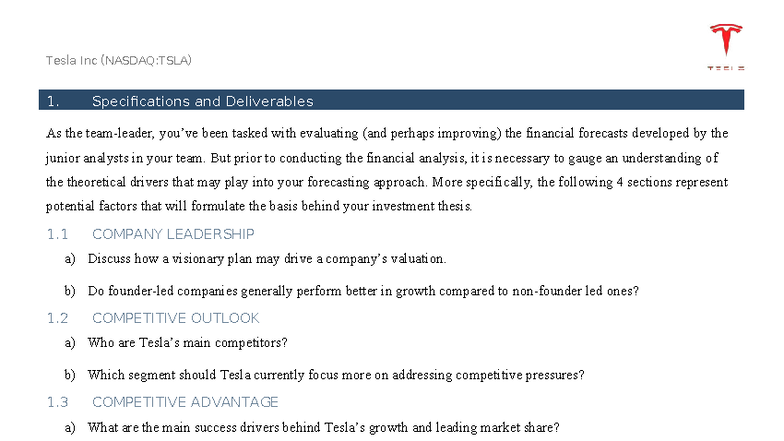 Tesla Inc (NASDAQ:TSLA) Financial Analysis & Valuation Insights - Studocu