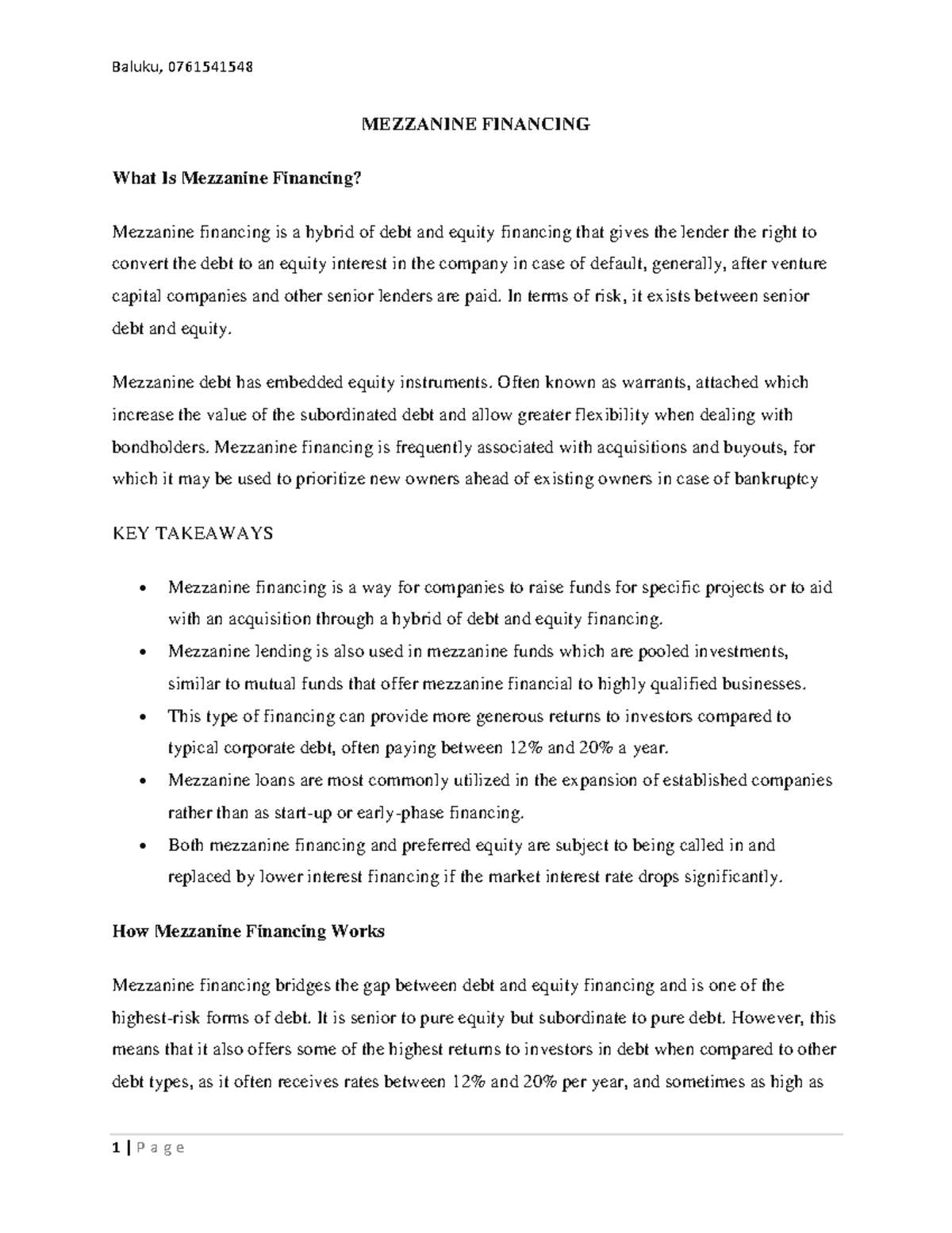 Mezzanine Financing Overview: Insights and Key Takeaways - Studocu