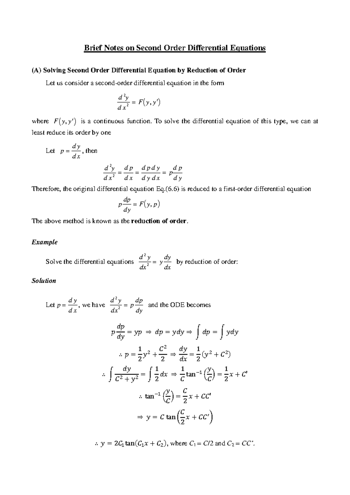 SODE - SODE - Brief Notes on Second Order Differential Equations (A ...