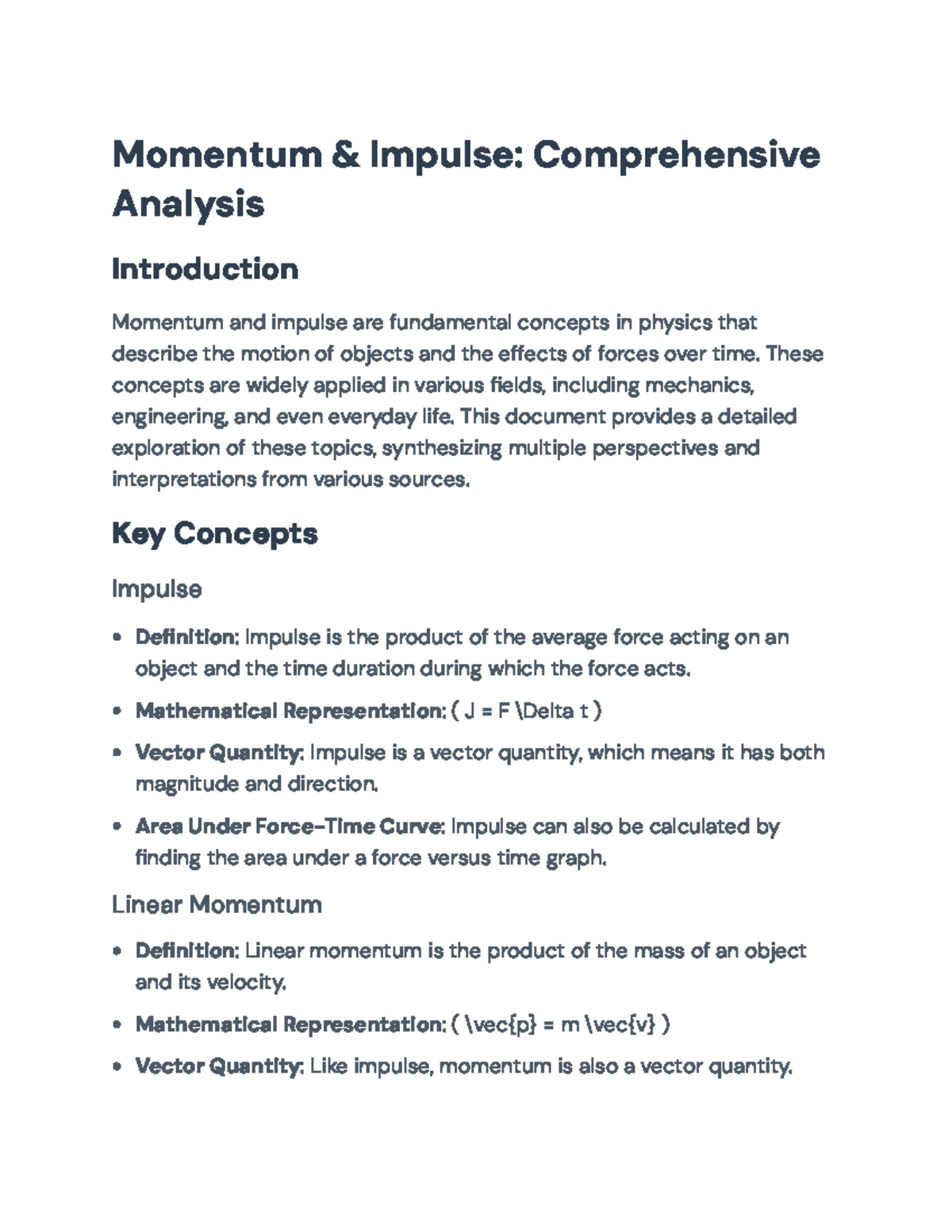 Momentum and Impulse: Detailed Concepts and Applications Analysis ...