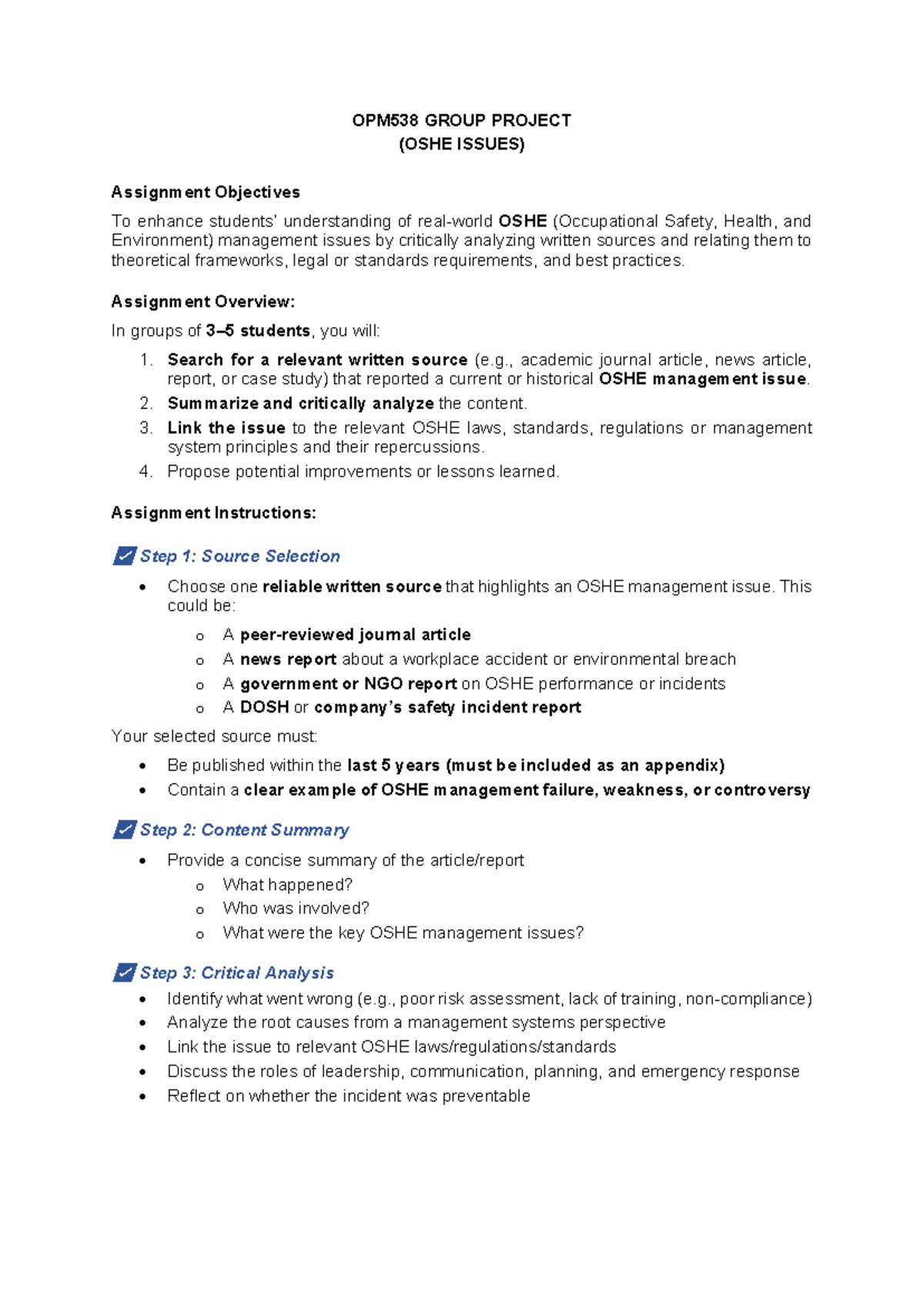 OPM538 Group Project - Analyzing OSHE Management Issues - Studocu