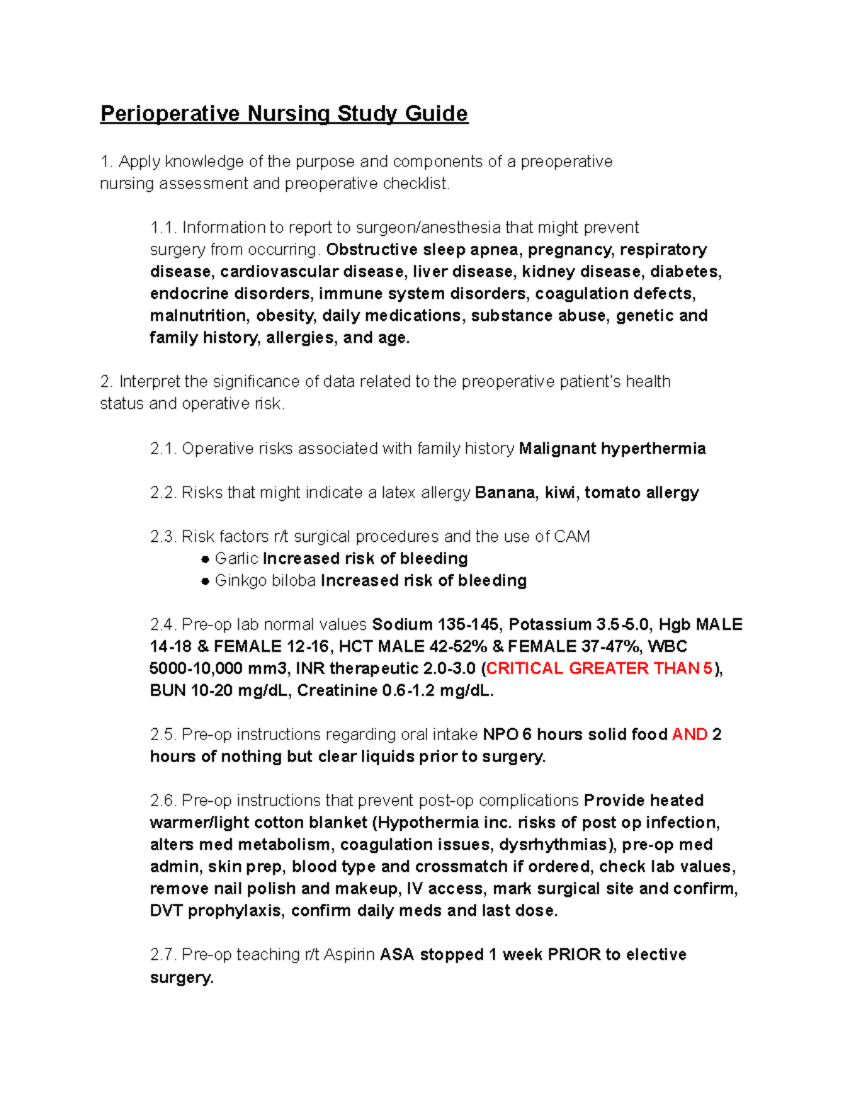 Perioperative Nursing Study Guide - Perioperative Nursing Study Guide ...
