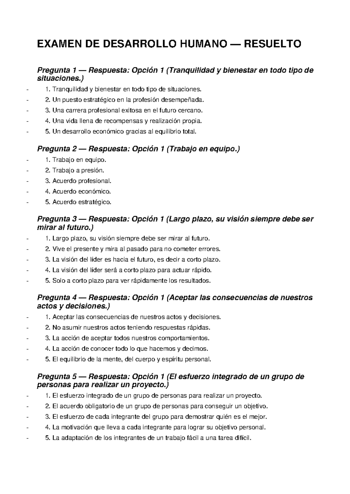EXAMEN DE DESARROLLO HUMANO RESUELTO - Respuestas Completas - Studocu