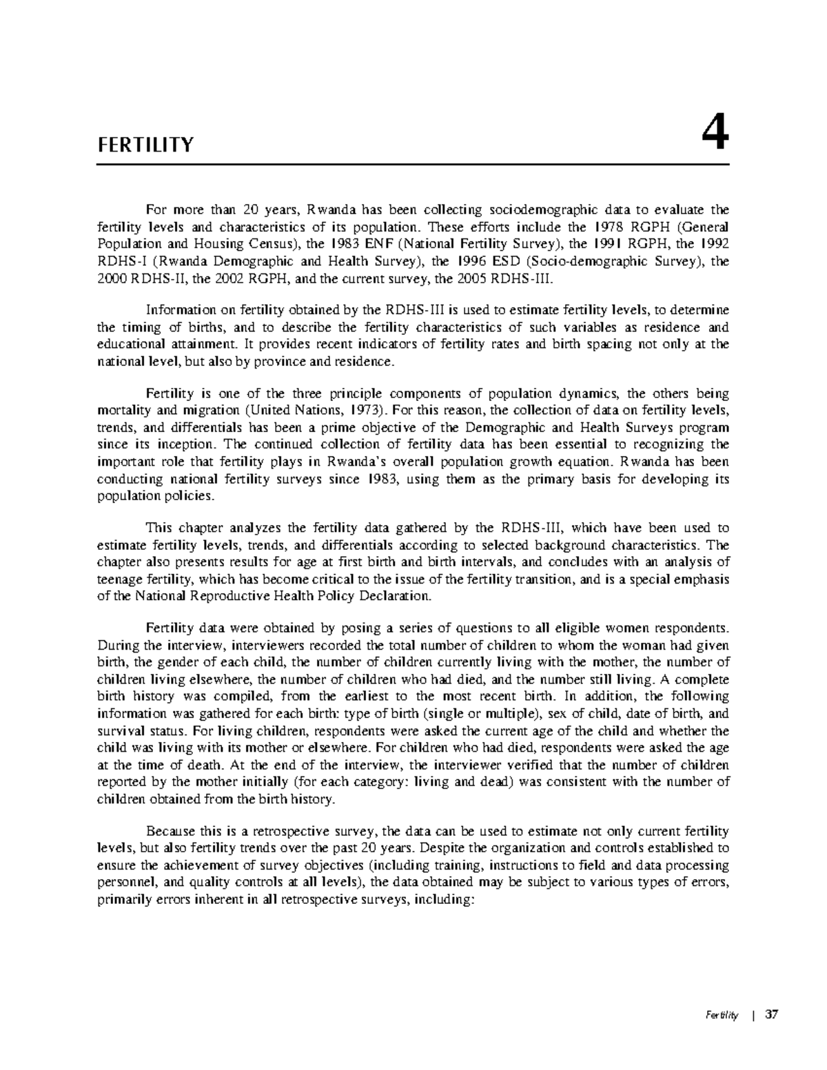 Rwanda Fertility Trends and Data Analysis (2005) - Studocu