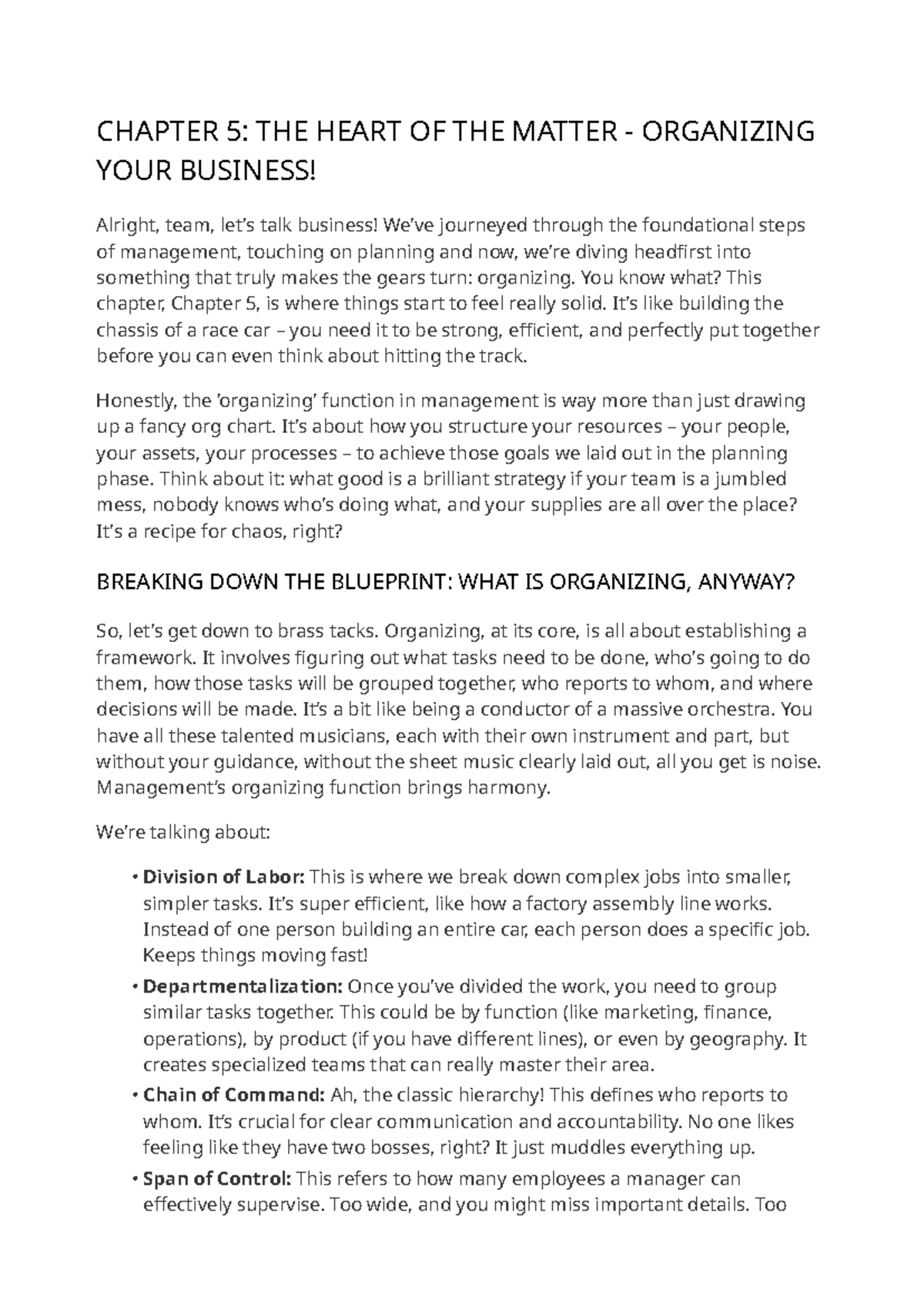 Principles of Management CH5: Organizing Your Business Effectively ...