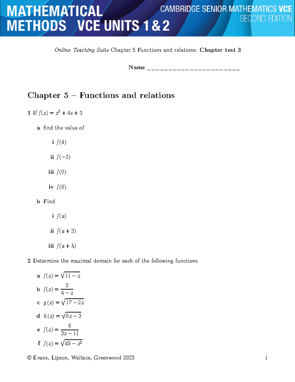 Chapter 5 Functions and Relations - Test 3 Review - Studocu