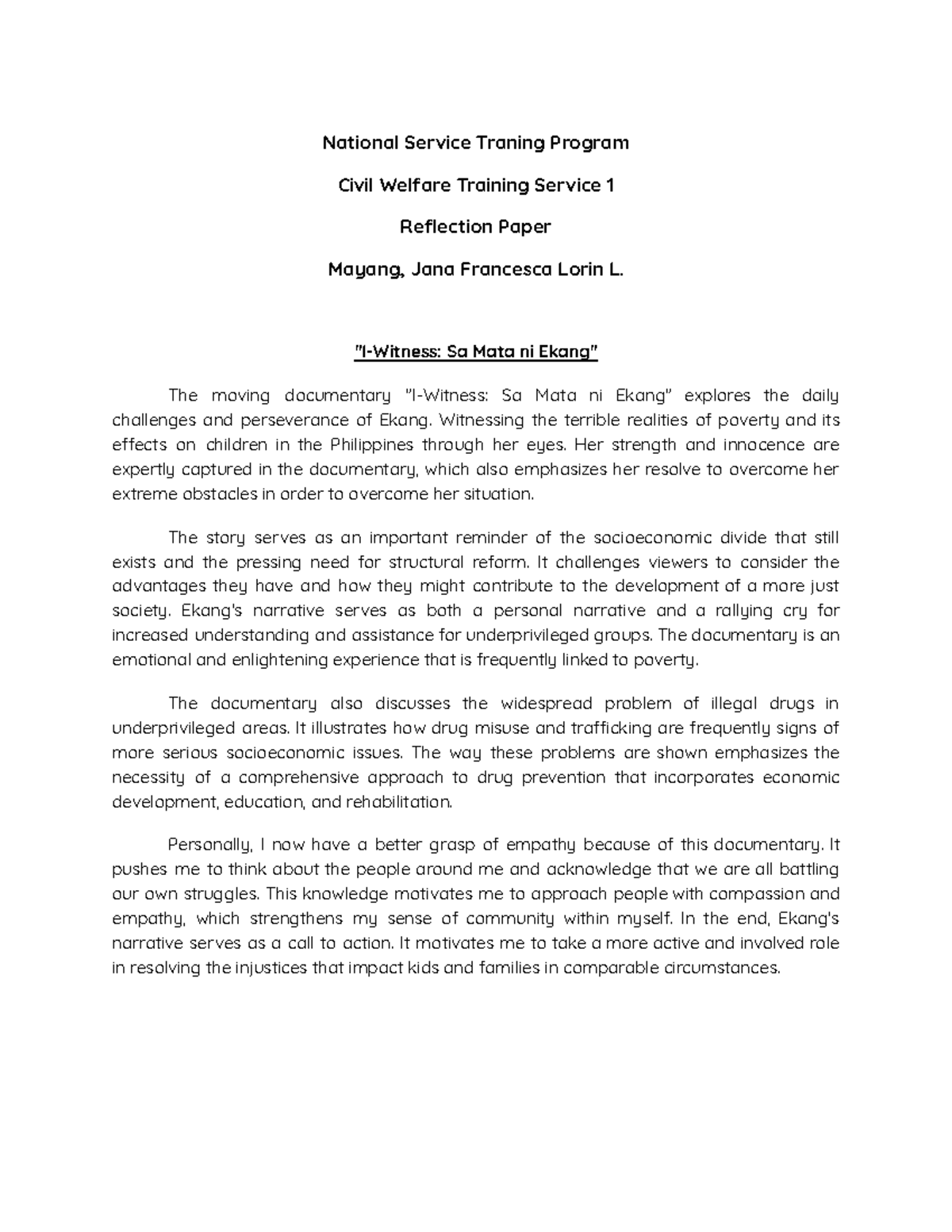 NSDP-CWTS 1: Reflection on 