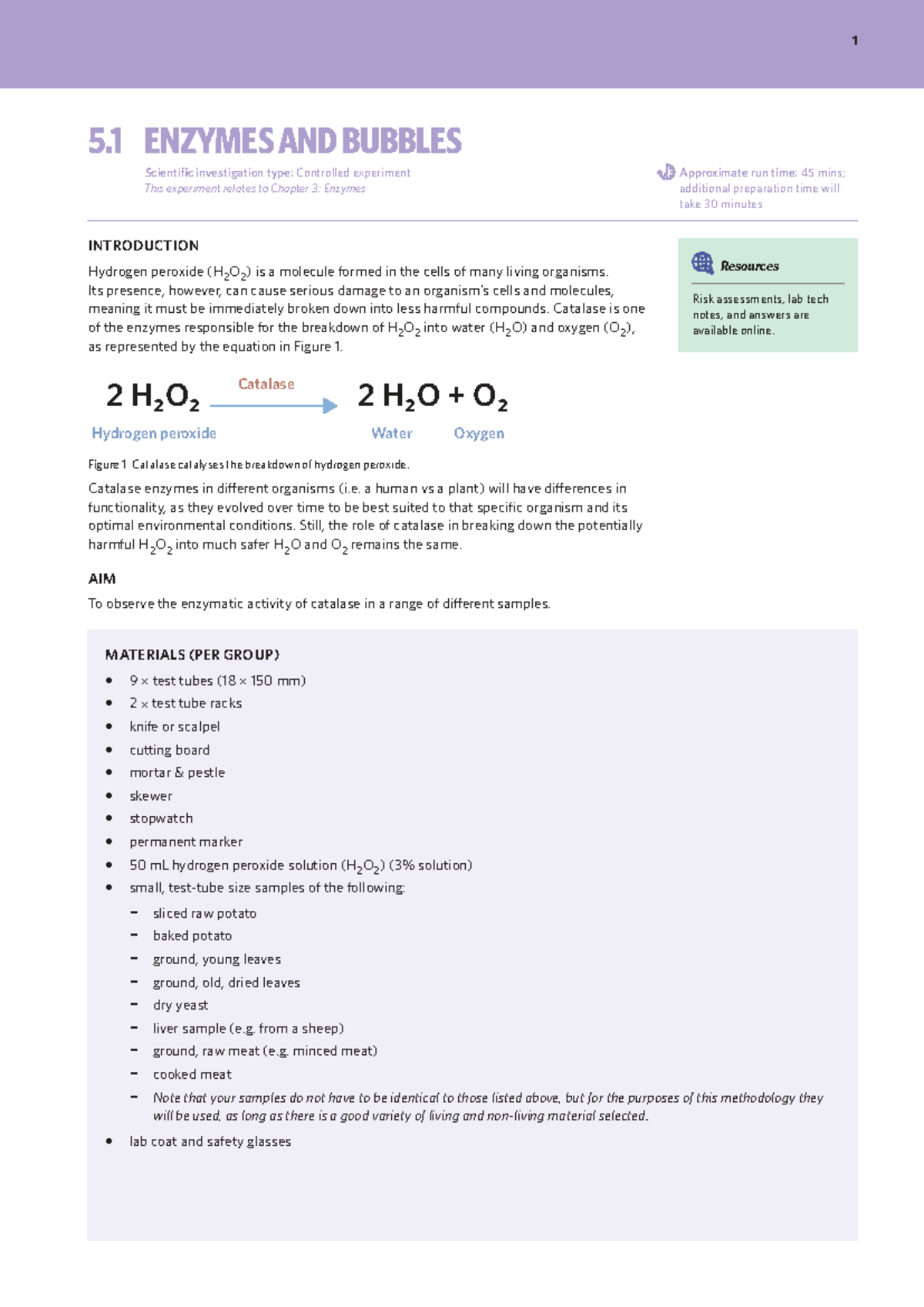 Lab Tech Notes - Enzymatic Activity of Catalase in Biology VCE 3/4 ...