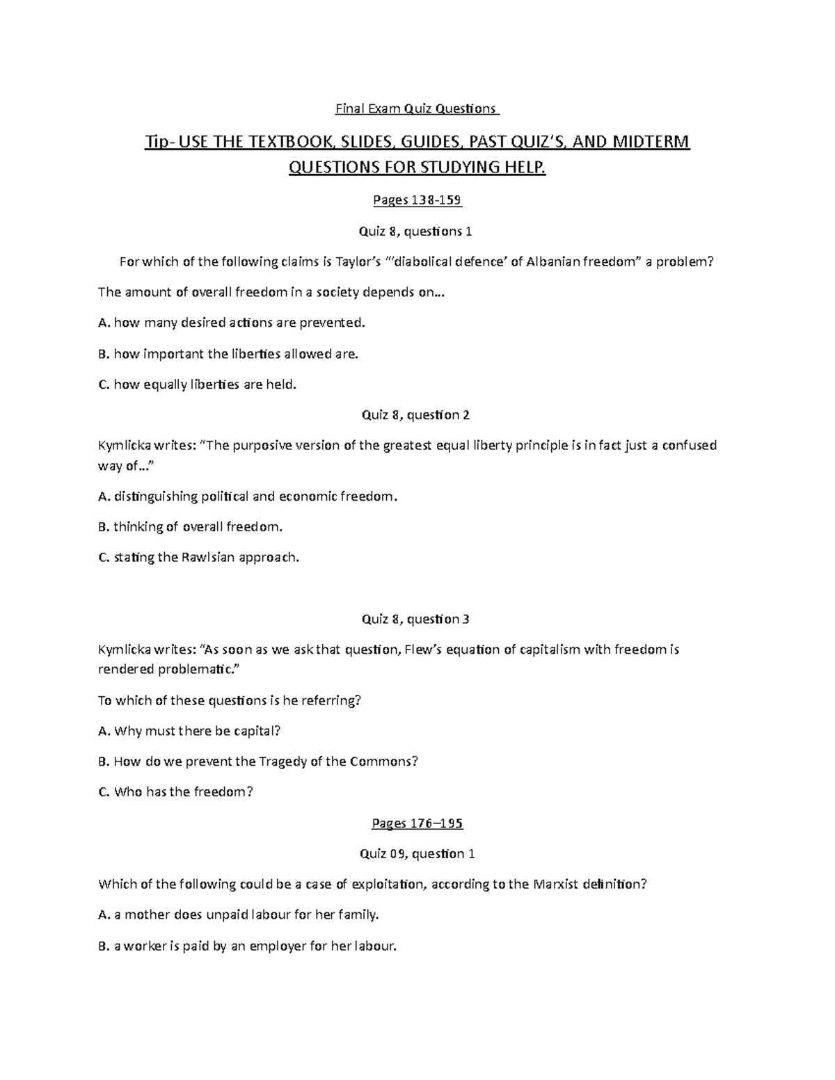 PHIL 1010 Quiz questions quiz questions - Final Exam Quiz Questions Tip ...
