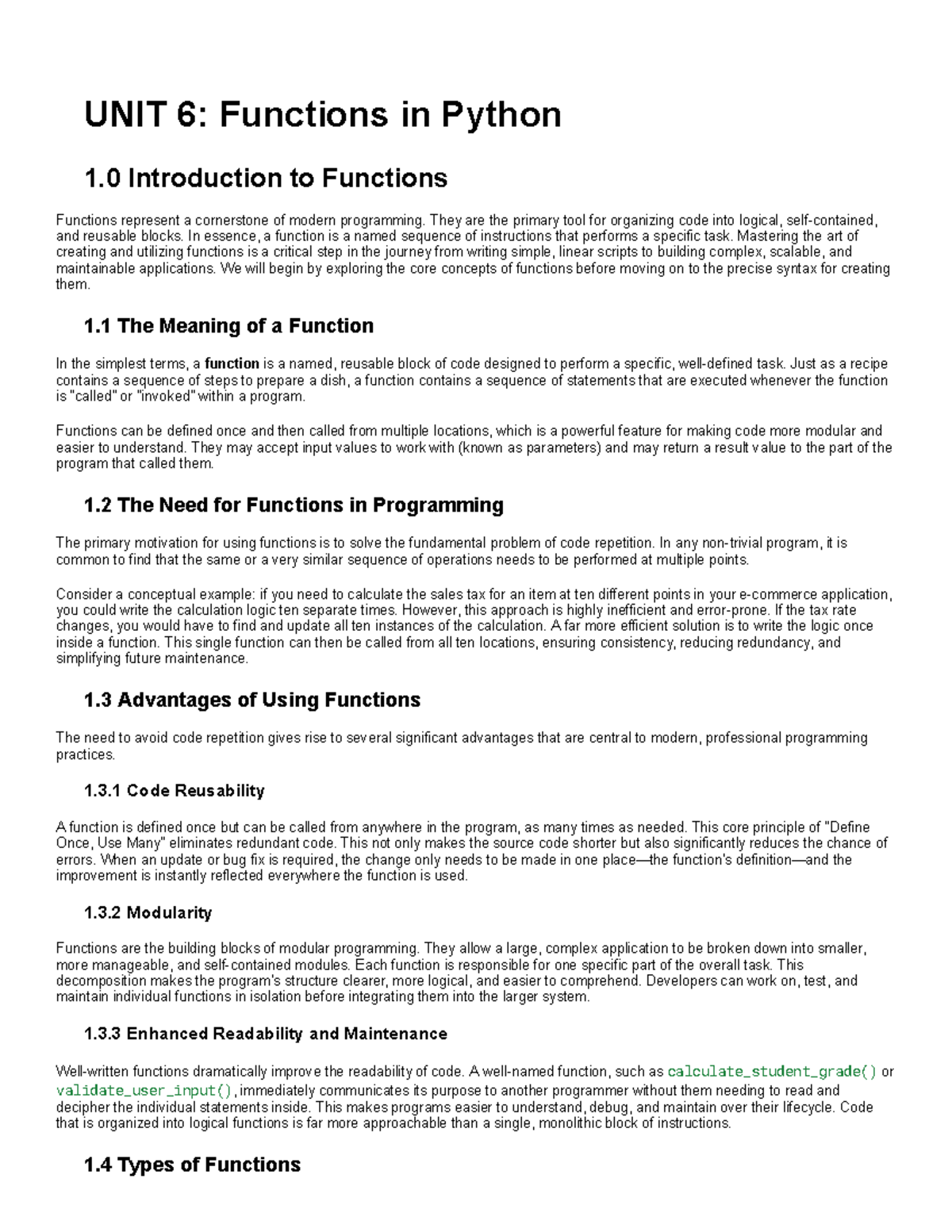 UNIT 6: Functions in Python - Comprehensive Study Notes - Studocu