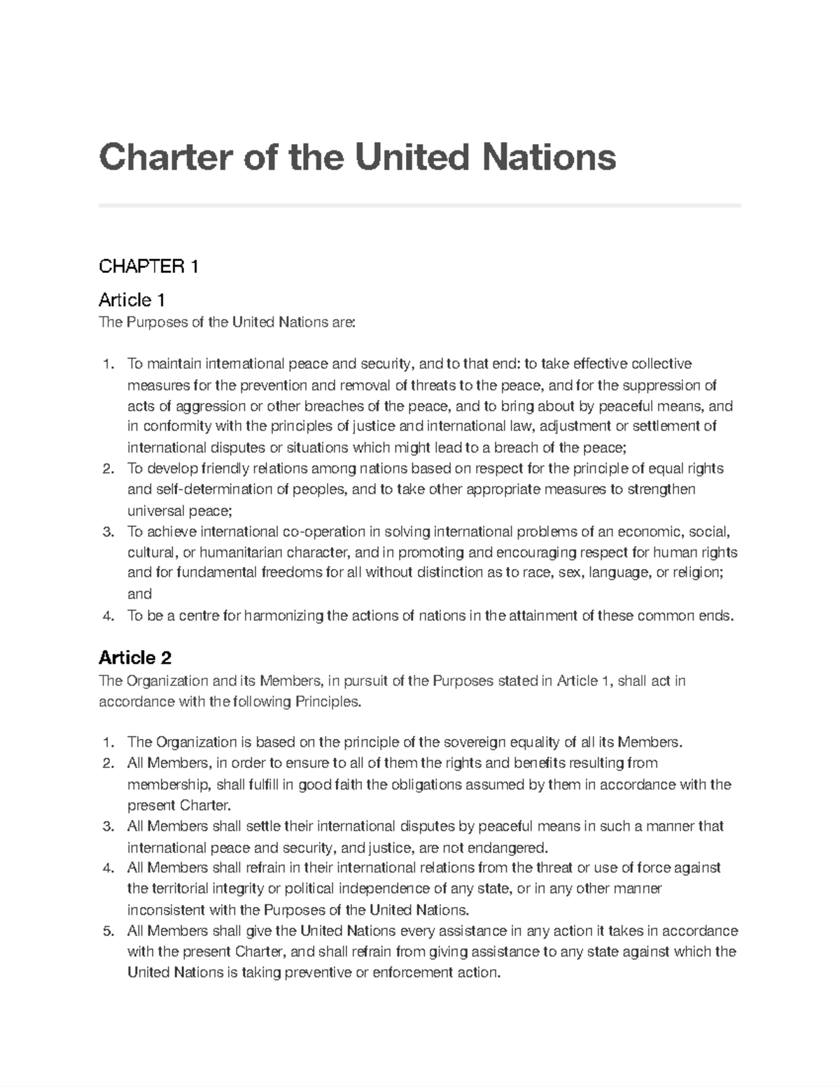 Charter of the United Nations - main articles - Charter of the United ...