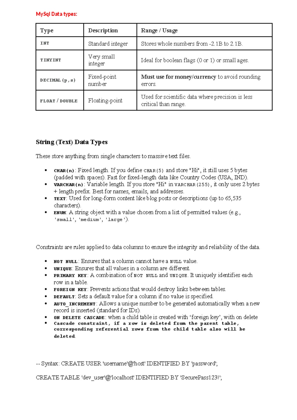 MySQL Data Types Overview and Usage Guide - Studocu