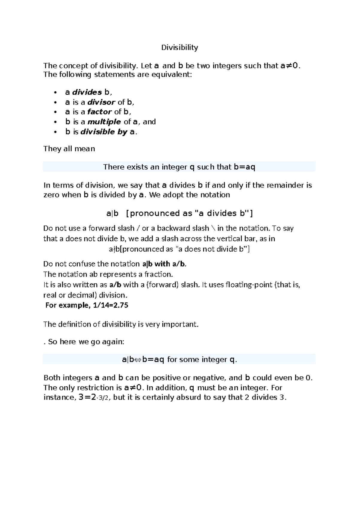 Divisibility Concepts and Division Algorithm Explained - Studocu