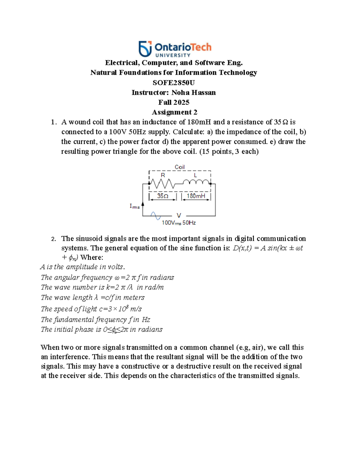 Assignment 2 - SOFE2850U: Inductance & Signal Interference Analysis ...