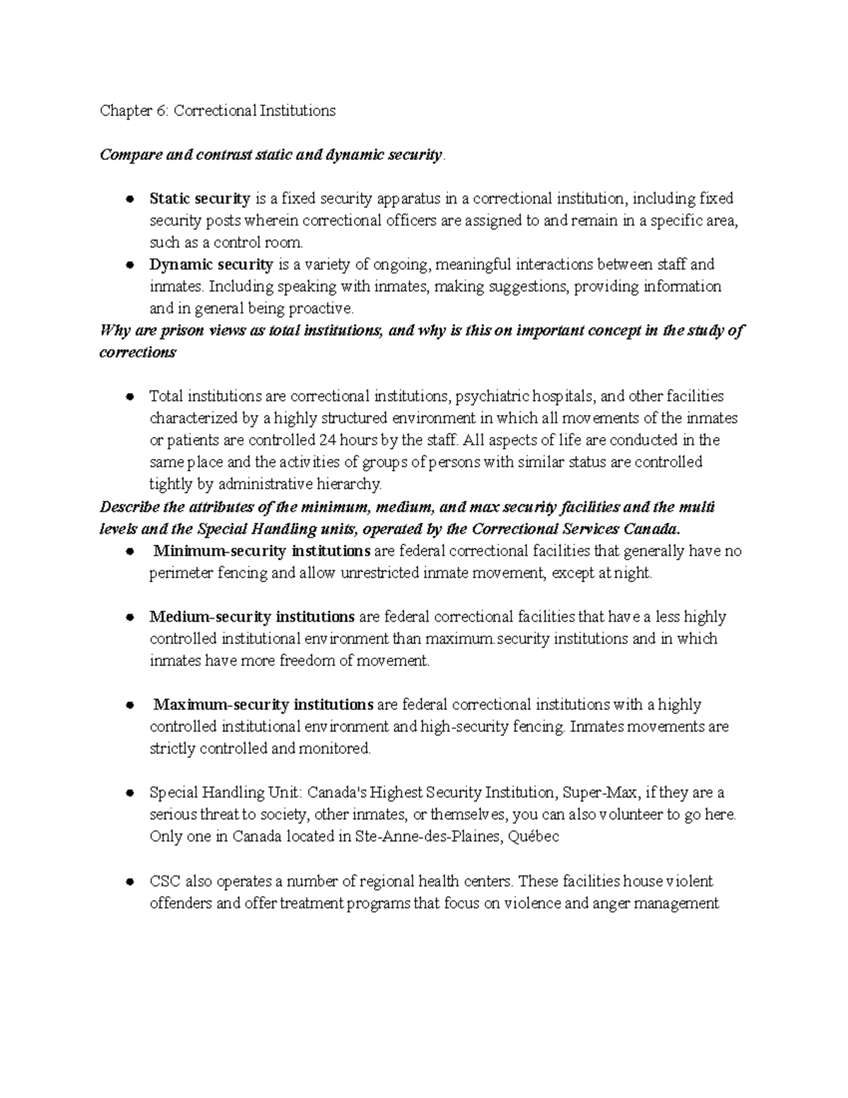 Chapter 6: Understanding Correctional Institutions and Security Types ...