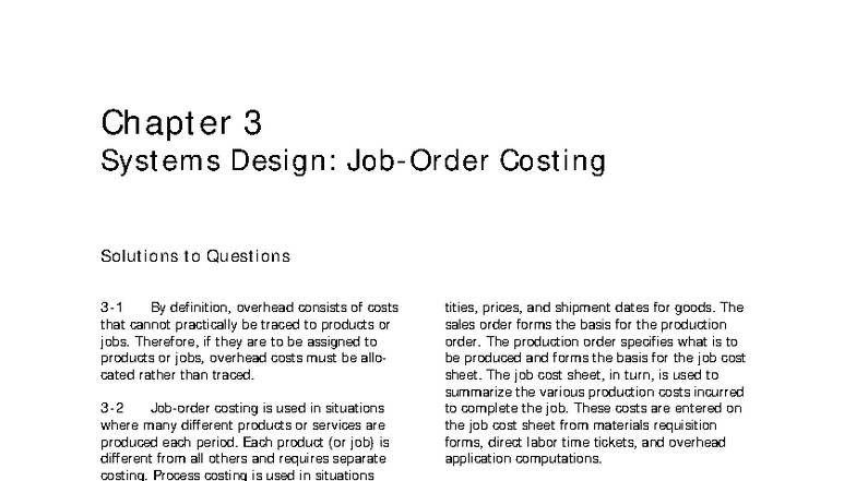 SM03 - Chapter 3 Systems Design: Costing Solutions Overview - Studocu